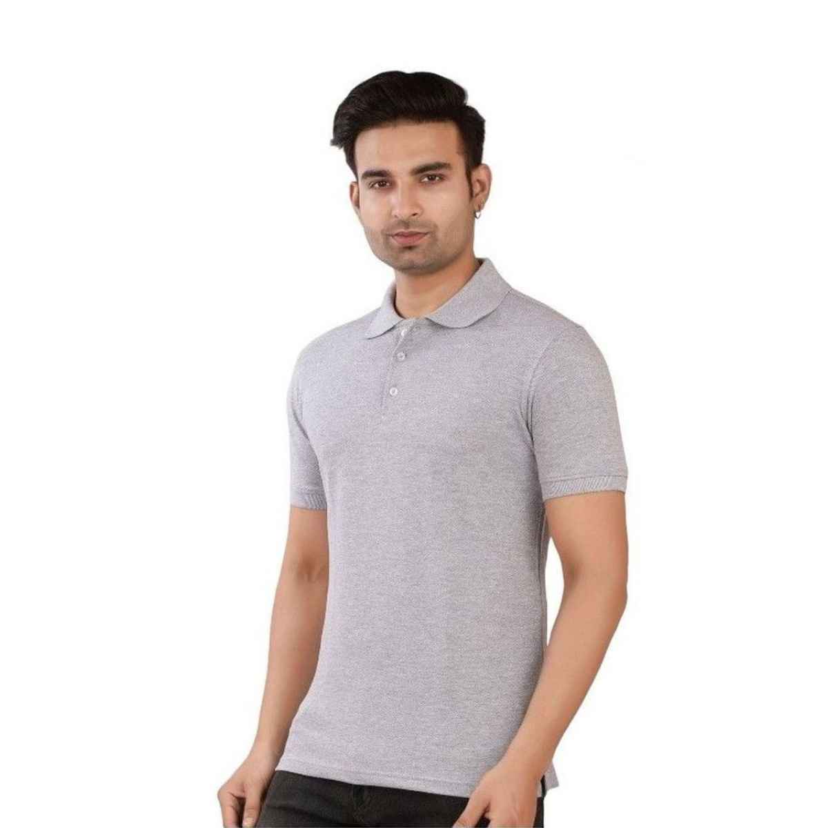 EQL Men's Cotton Solid Lightweight & Breathable Polo T-shirt | Grey - S