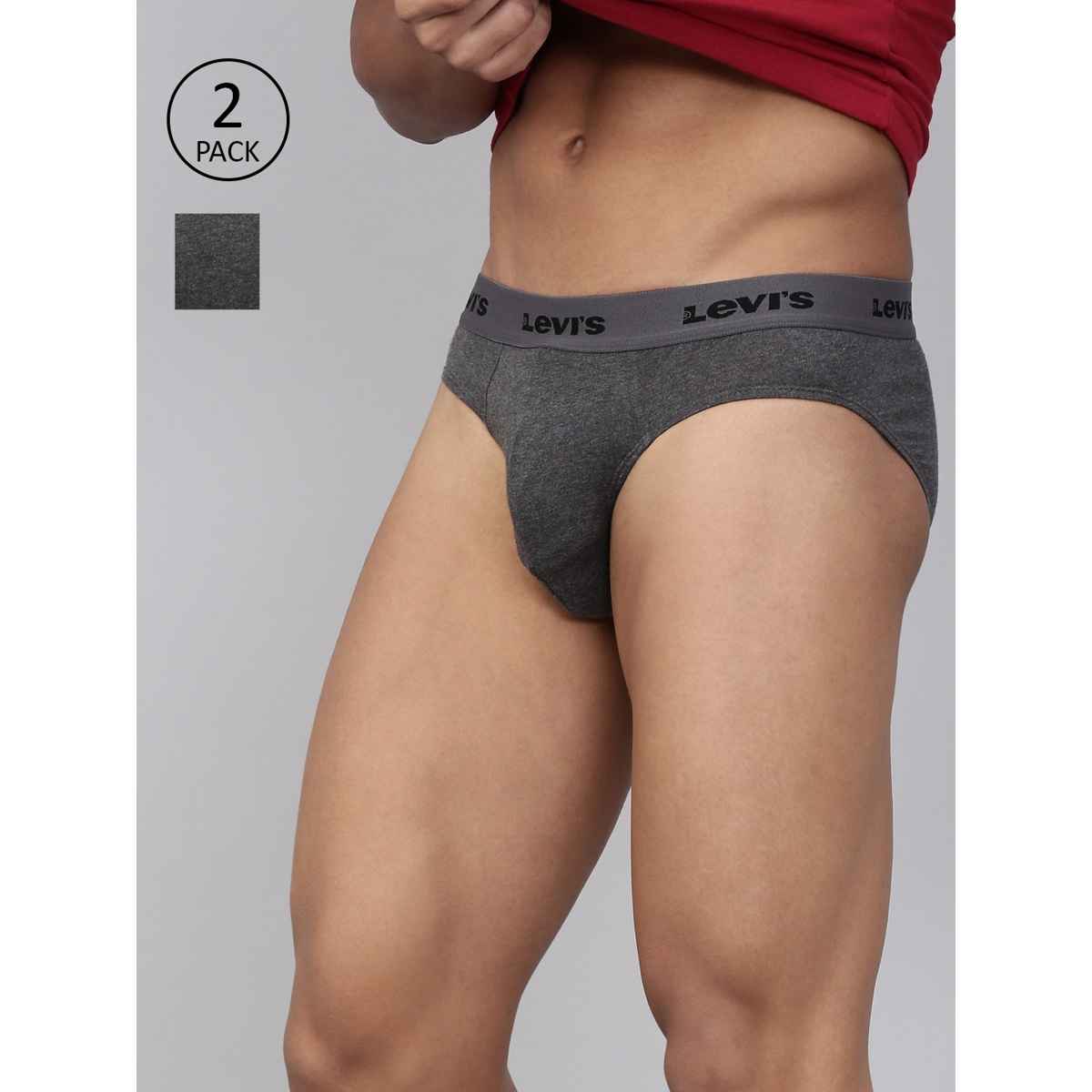 Levi's 009 Men's Neo Brief | Contoured Double Pouch | Pack of 2 | D. Grey Mel,D. Grey Mel | L