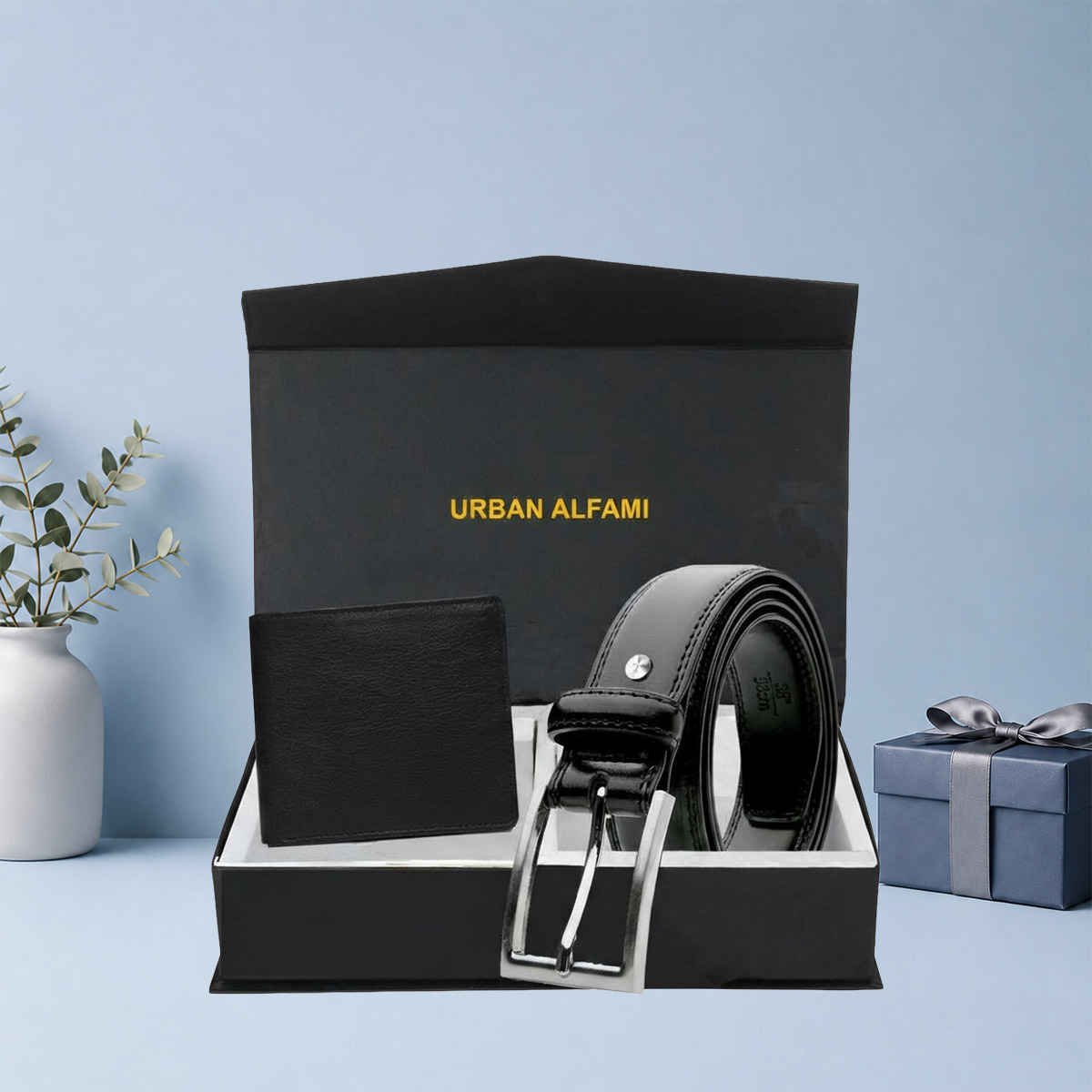 URBAN ALFAMI Men's Leather Belt & Wallet Combo | Fits up to 40 Waist