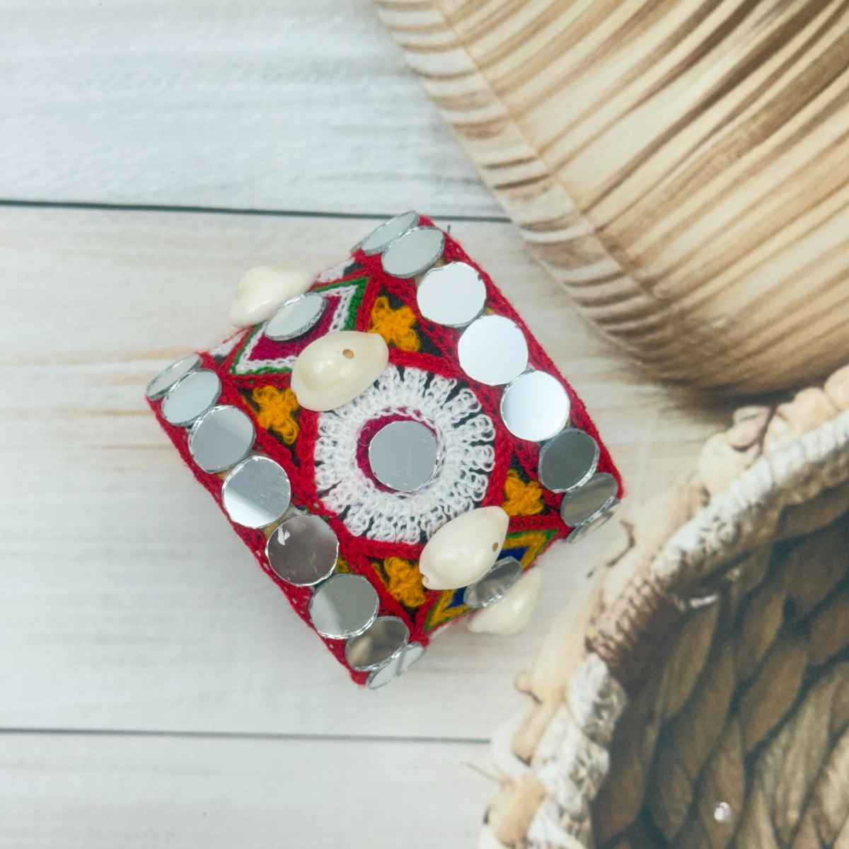 The Opal Factory Thread work Multicolour Flexible Bangle Kada with Mirror work and Cowrie | Free Size