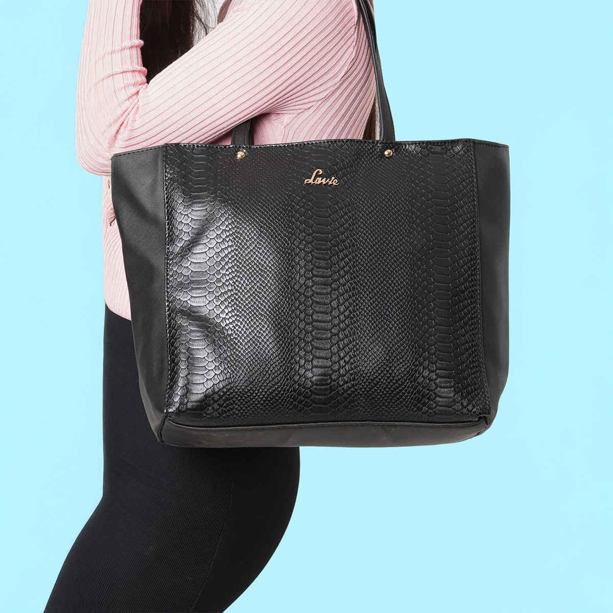 Lavie Women's Croc Nov Tote Handbag | Tote Bag For Work | Ladies purse | Shoulder Bag | Black