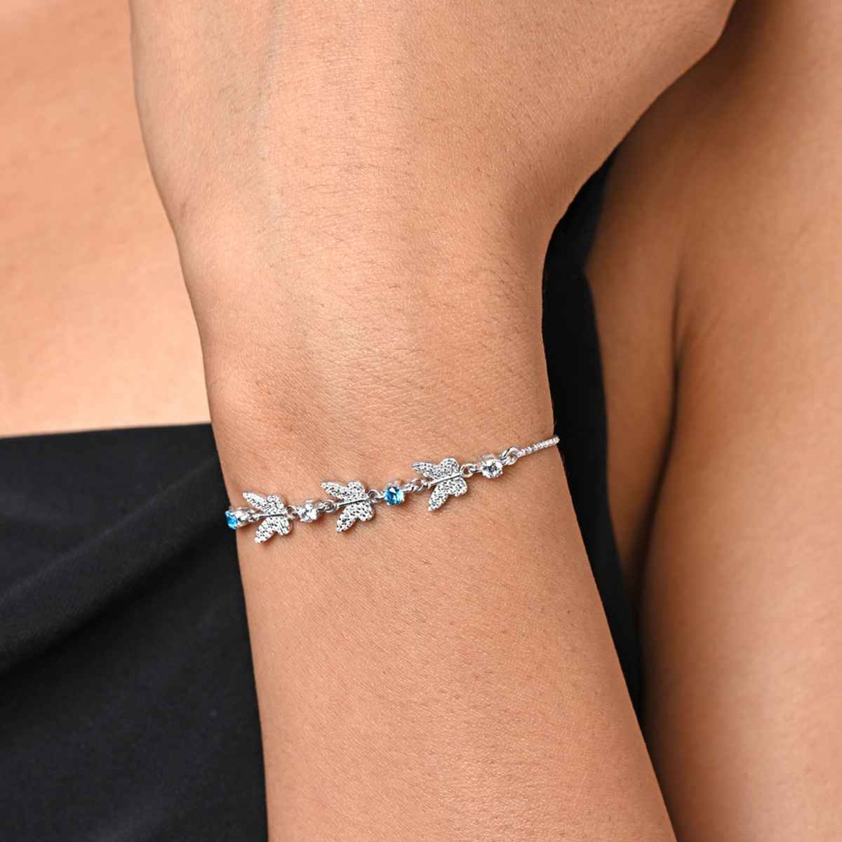Clara 925 Pure Silver Blue Butterfly Hand Bracelet | Adjustable | Anti Tarnish | Swiss Zirconia