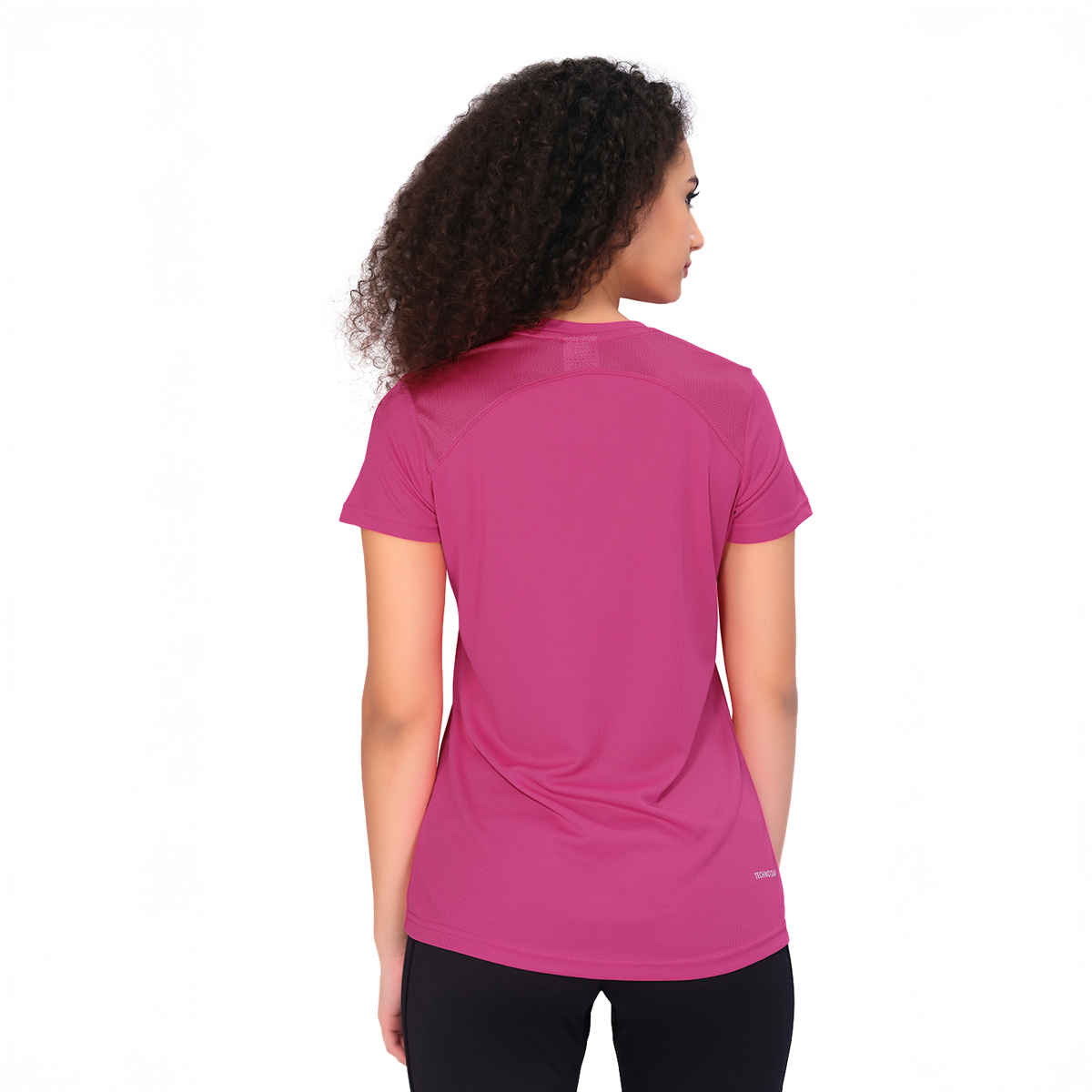 Technosport Women Solid Slim Fit Round Neck Sports T-shirt with Techno CooL Bubble | Pink - L