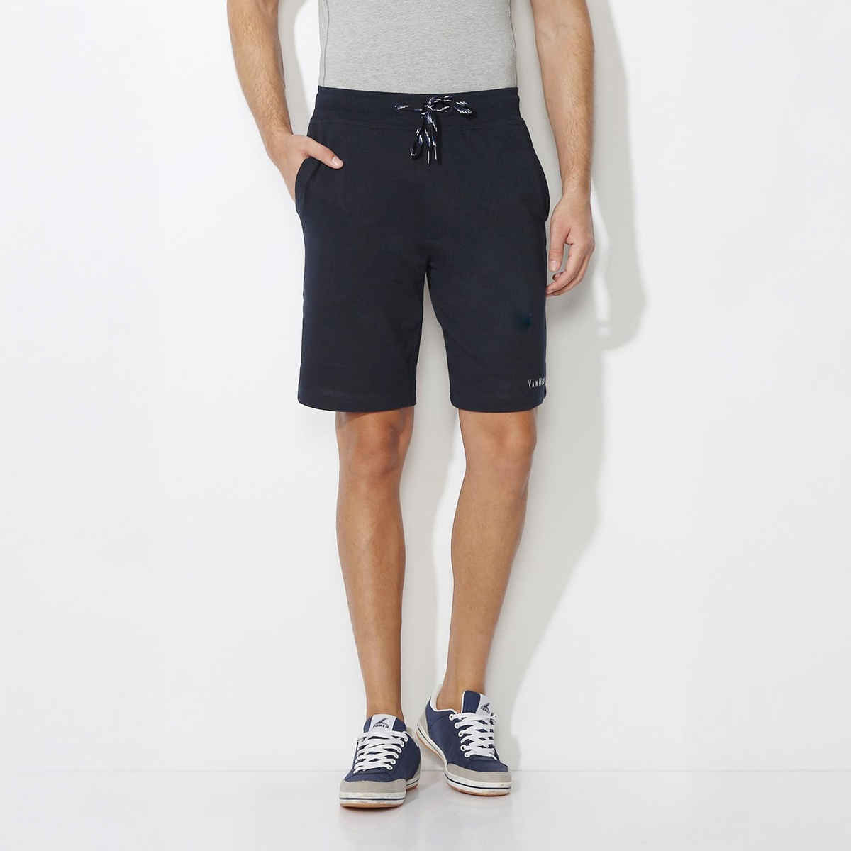 Van Heusen Athleisure Men Cotton Navy Solid Smart Tech Easy Stain Release Knit Shorts |XXL