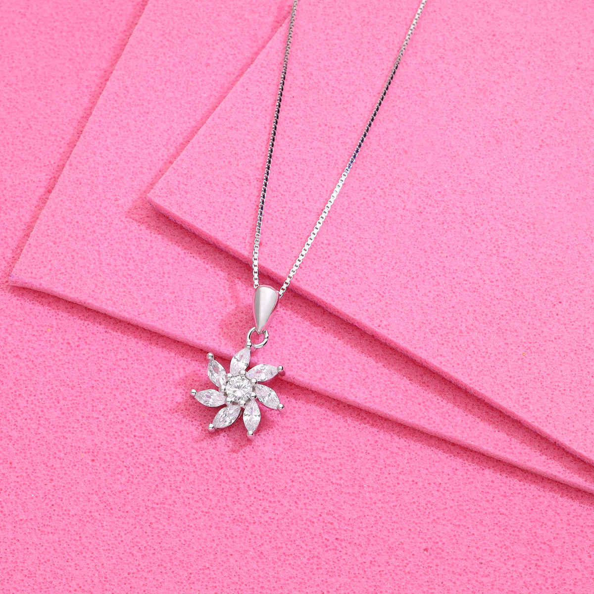 Kai Jewel Silver Floral Zircon Pendant with Chain | NLCS602-S-NA