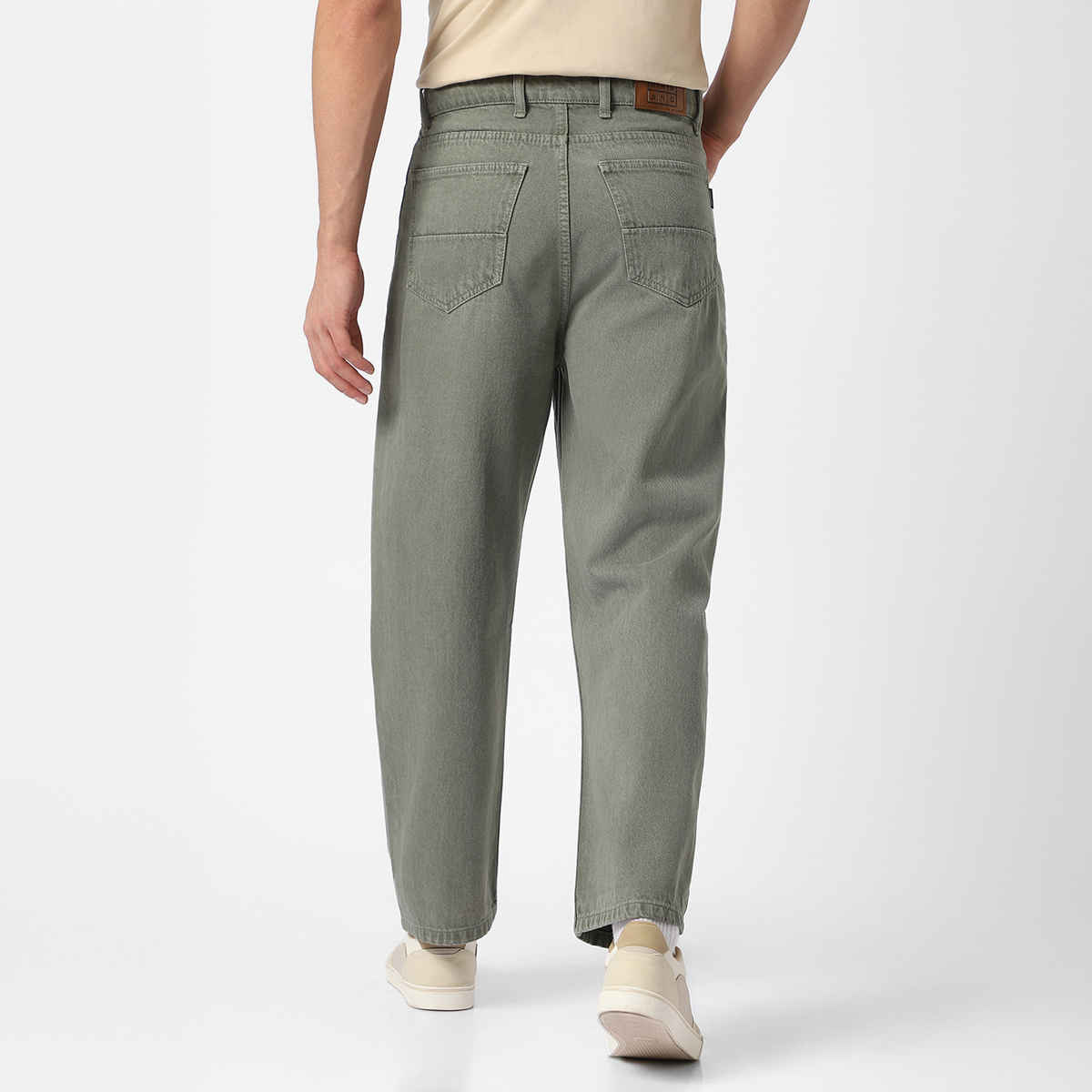 Urbano Fashion Men's Olive Green Loose Baggy Fit Washed Jeans Non-Stretchable-28