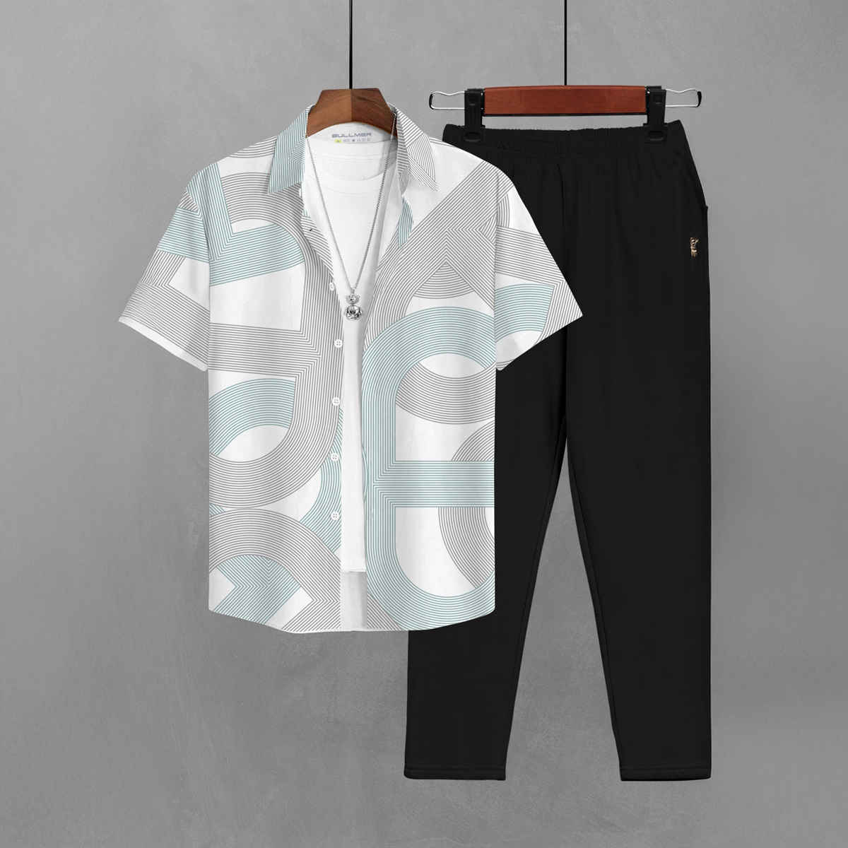 Bullmer Men's Shirt Pant Co-ords Set | Green & Black - S