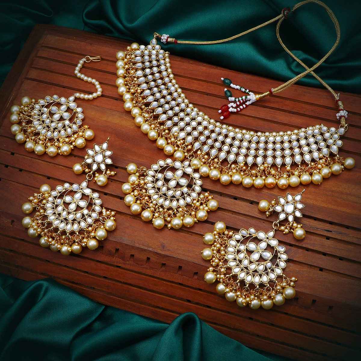 Sukkhi Trendy Kundan Gold Plated Pearl Choker Necklace Set For Women
