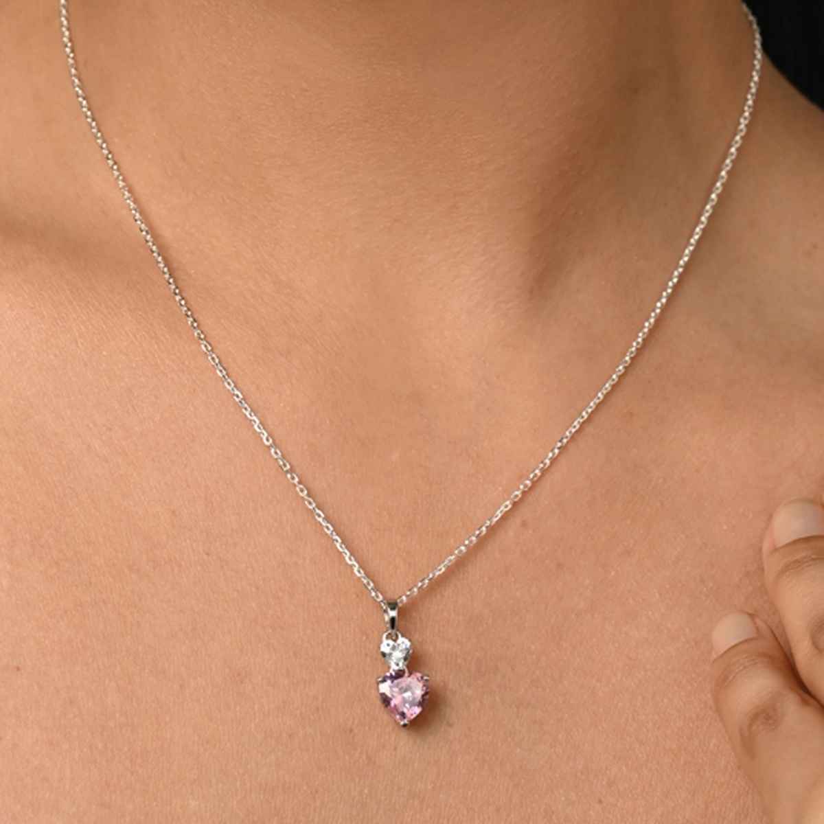 Clara 925 Sterling Silver Two Hearts Pendant Chain Necklace | Platinum Plated | Swiss Zirconia