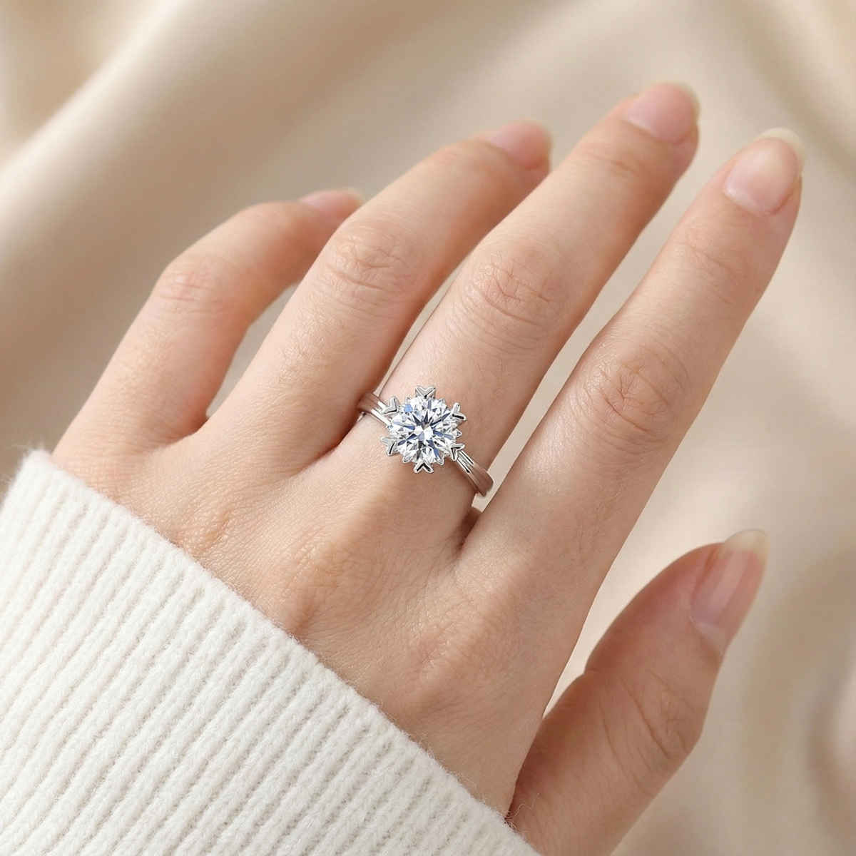 Label She Silver Plated Crystal Studded Solitaire Adjustable Finger Ring(Free Size) | LS-RNG-5209
