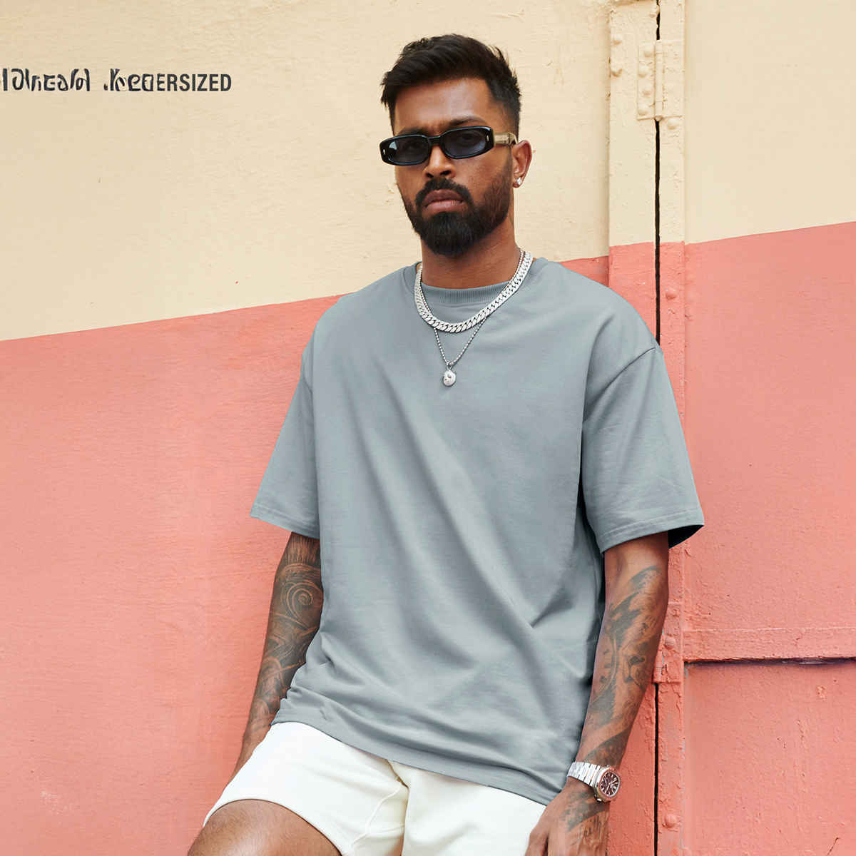 The Souled Store Men's Solids Oversized T-shirt | Grey - M