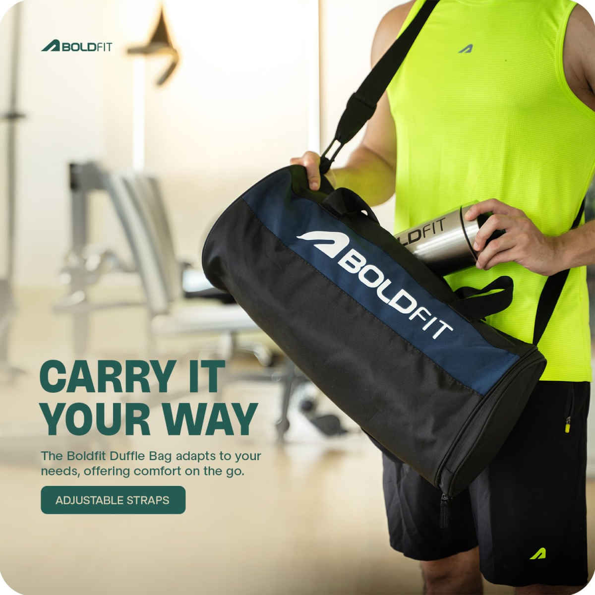 Boldfit Unisex Sports Gym Bags With Separate Shoe Compartment Duffle Bag For Sports - Black