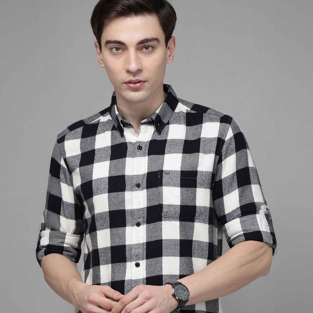 The Bear House Men Slim Fit Flannel Button-Down Casual Shirt - Stephen | Black | L