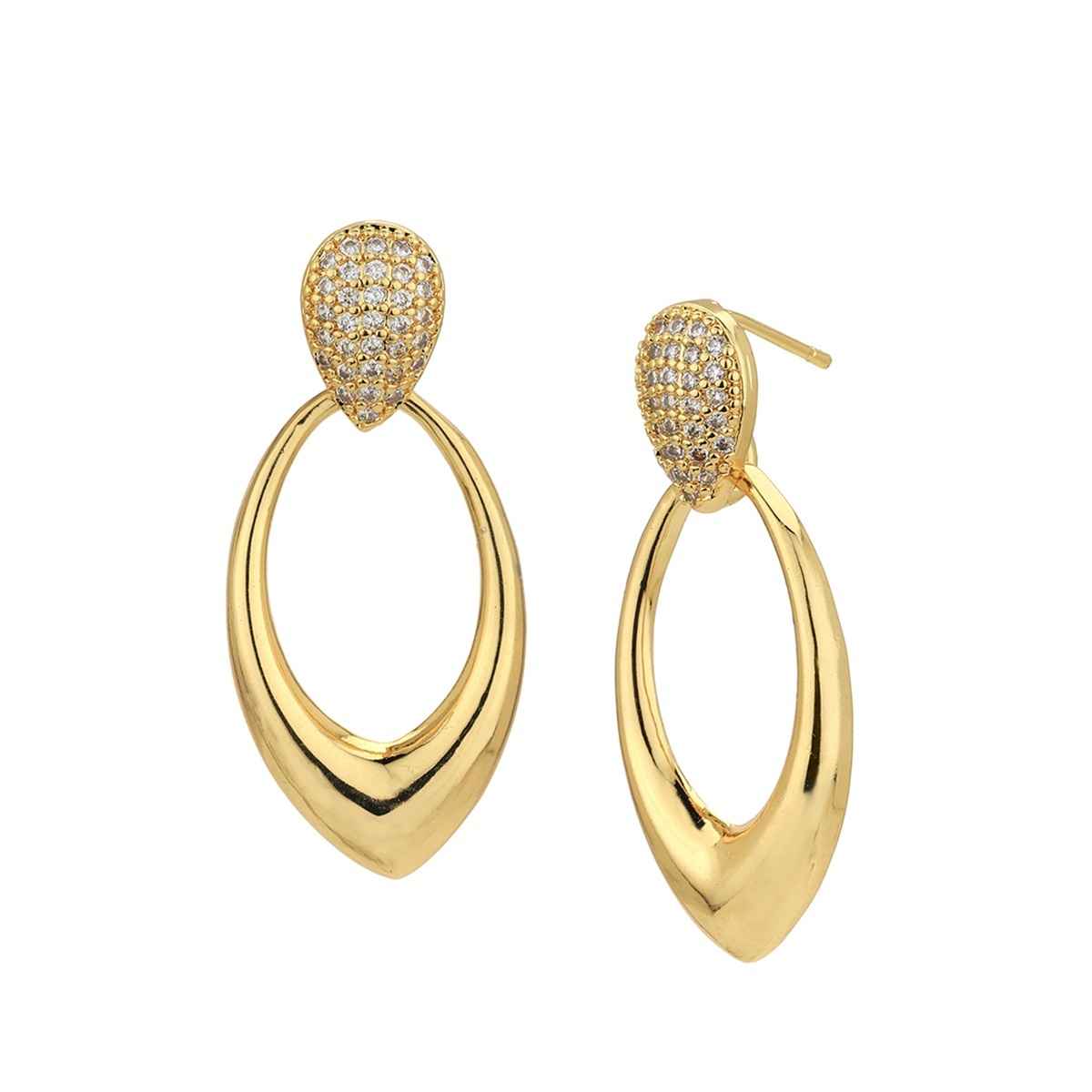 Carlton London Gold Plated with CZ Oval Droop Earring | FJE4879
