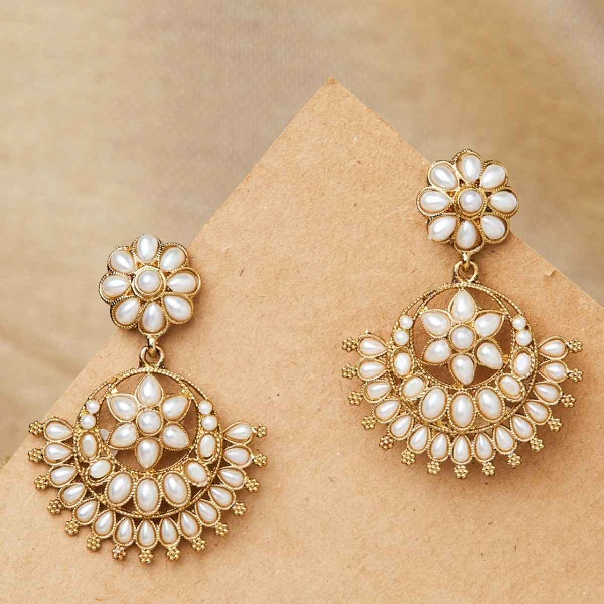 Fida Pearl Bloom Floral White Chandbali Earrings