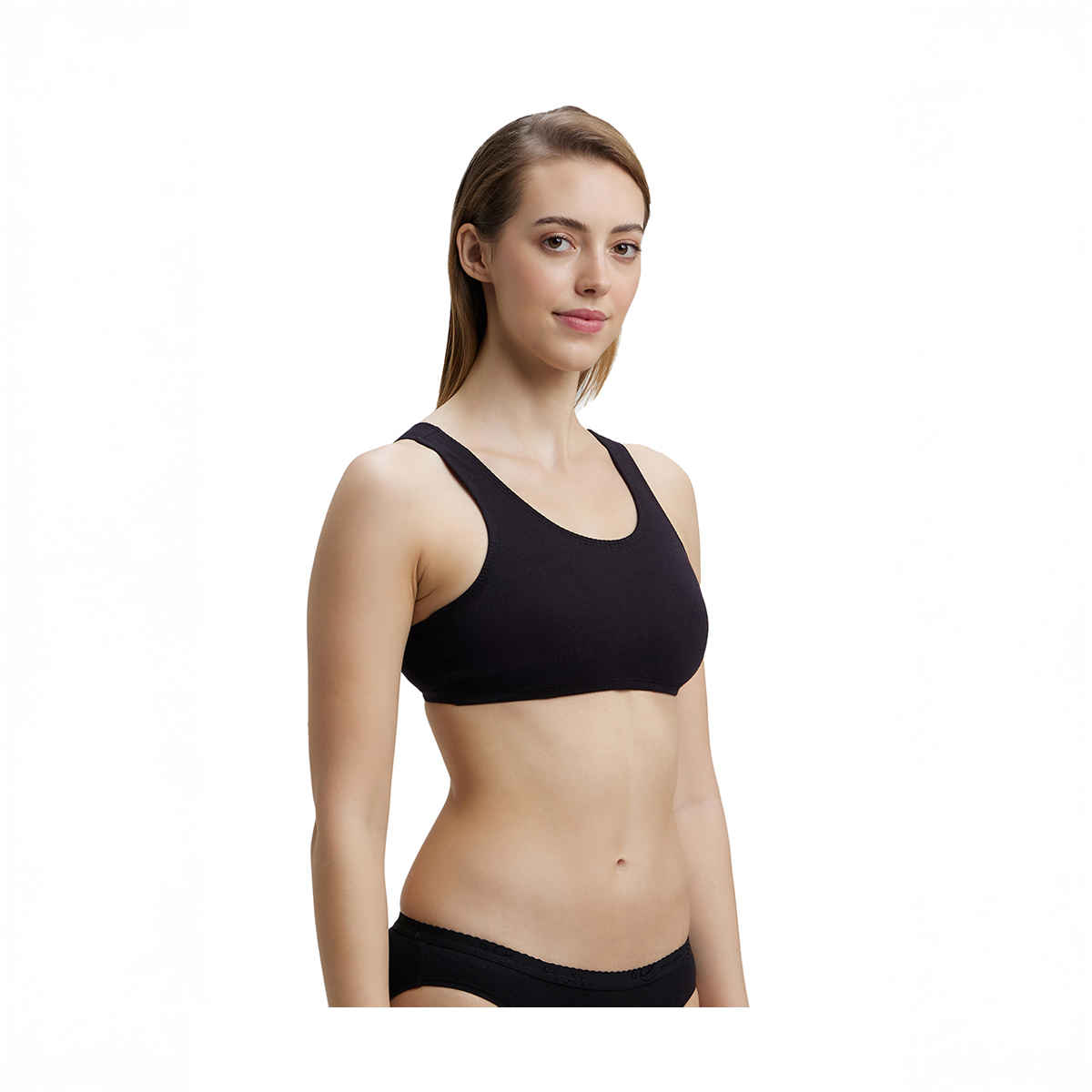 Jockey 1582 Women's Super Combed Cotton Elastane Stretch Slip On Crop Top | Black | L