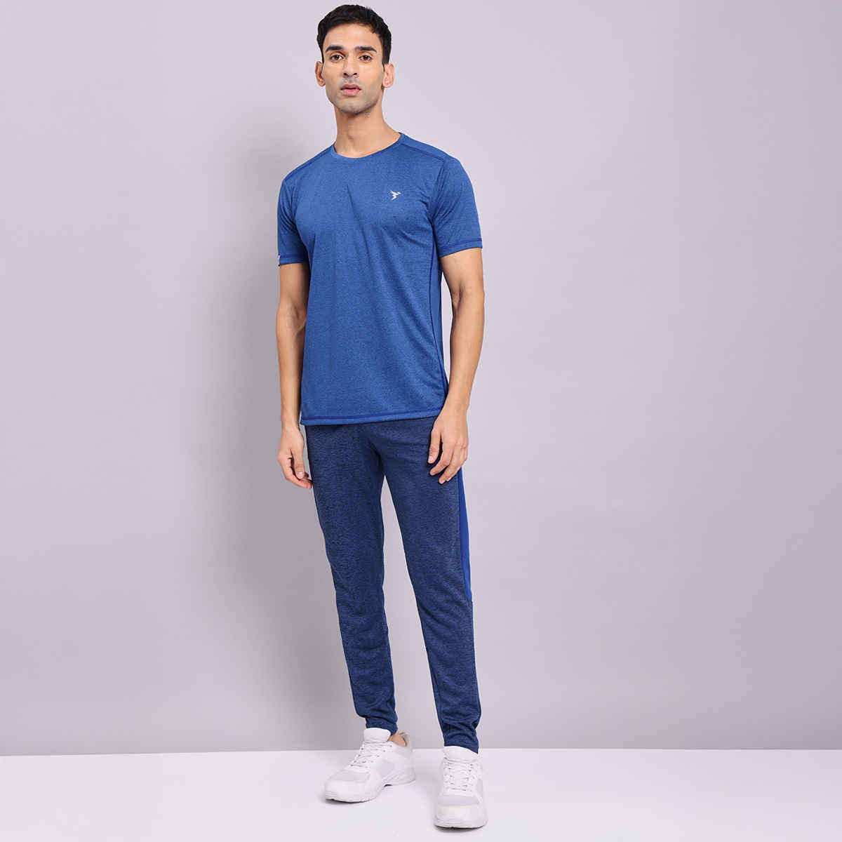 Technosport Men Poly Melange Slim Fit Sports Trackpants with TECHNO DRY | Denim Melange | L