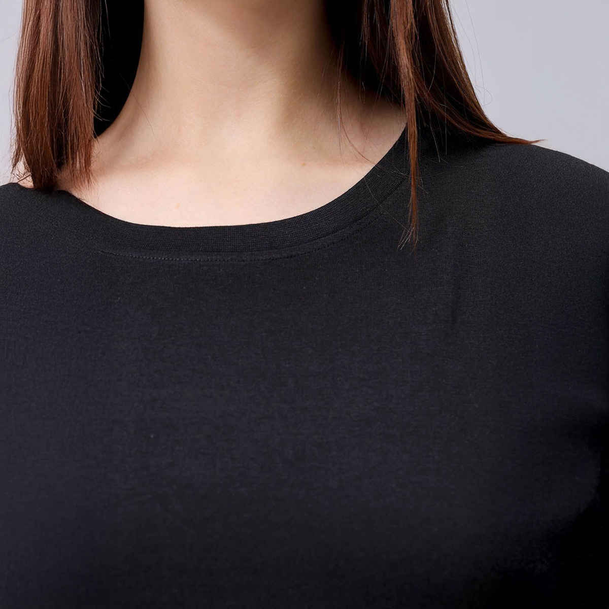 Freehand Women's Regular Solid Casual Crew Neck T-shirt | 0424-Zfhcntee3-03 | Black - M