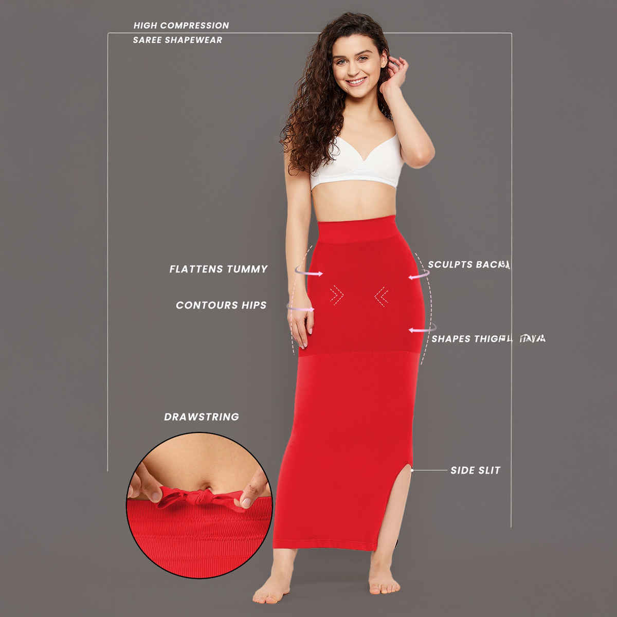 Clovia Saree Shapewear Petticoat With Drawstring (Red - Xxl)