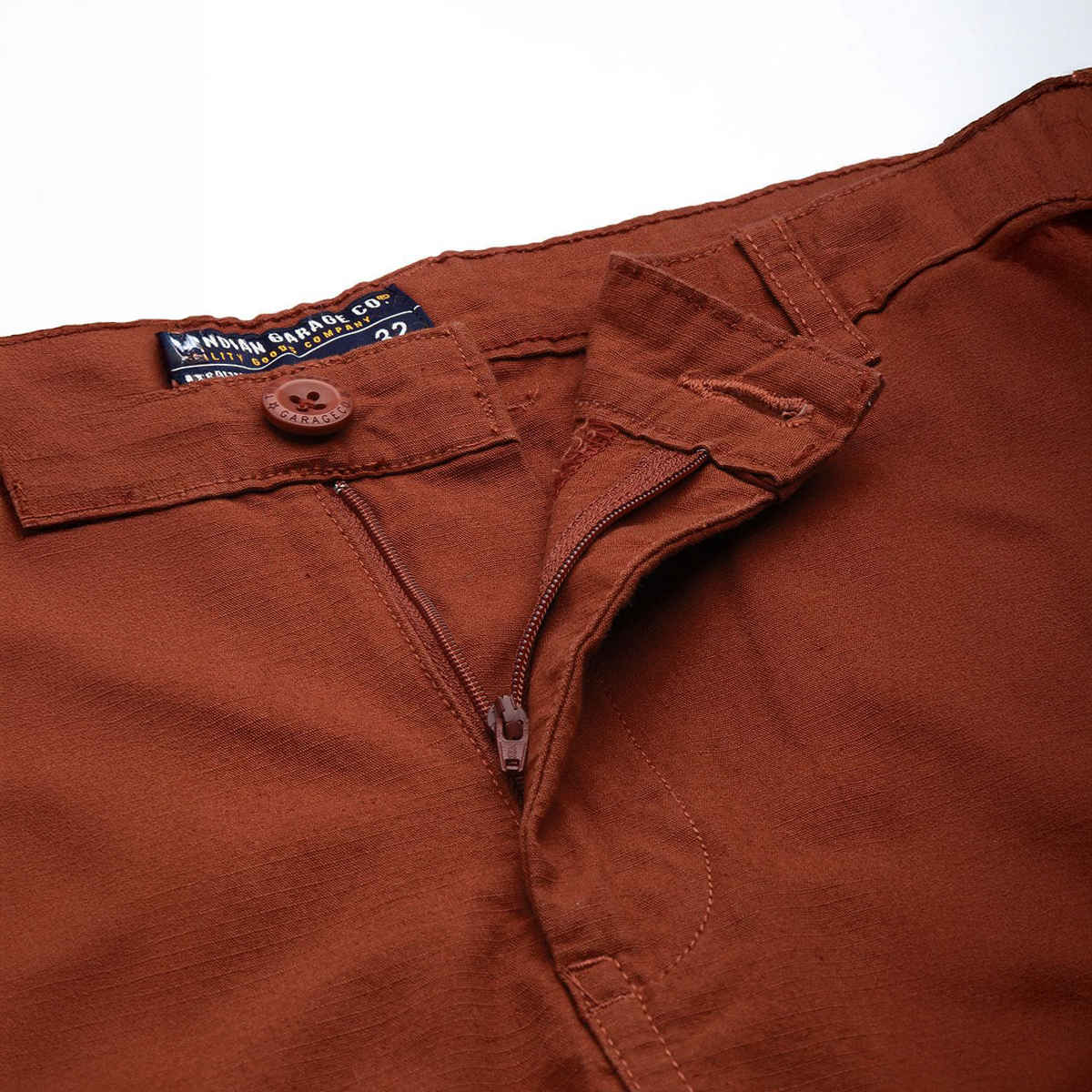 The Indian Garage Co Men s | Relaxed Solid Casual Cargo Parachute Shorts | Burnt Orange | 32