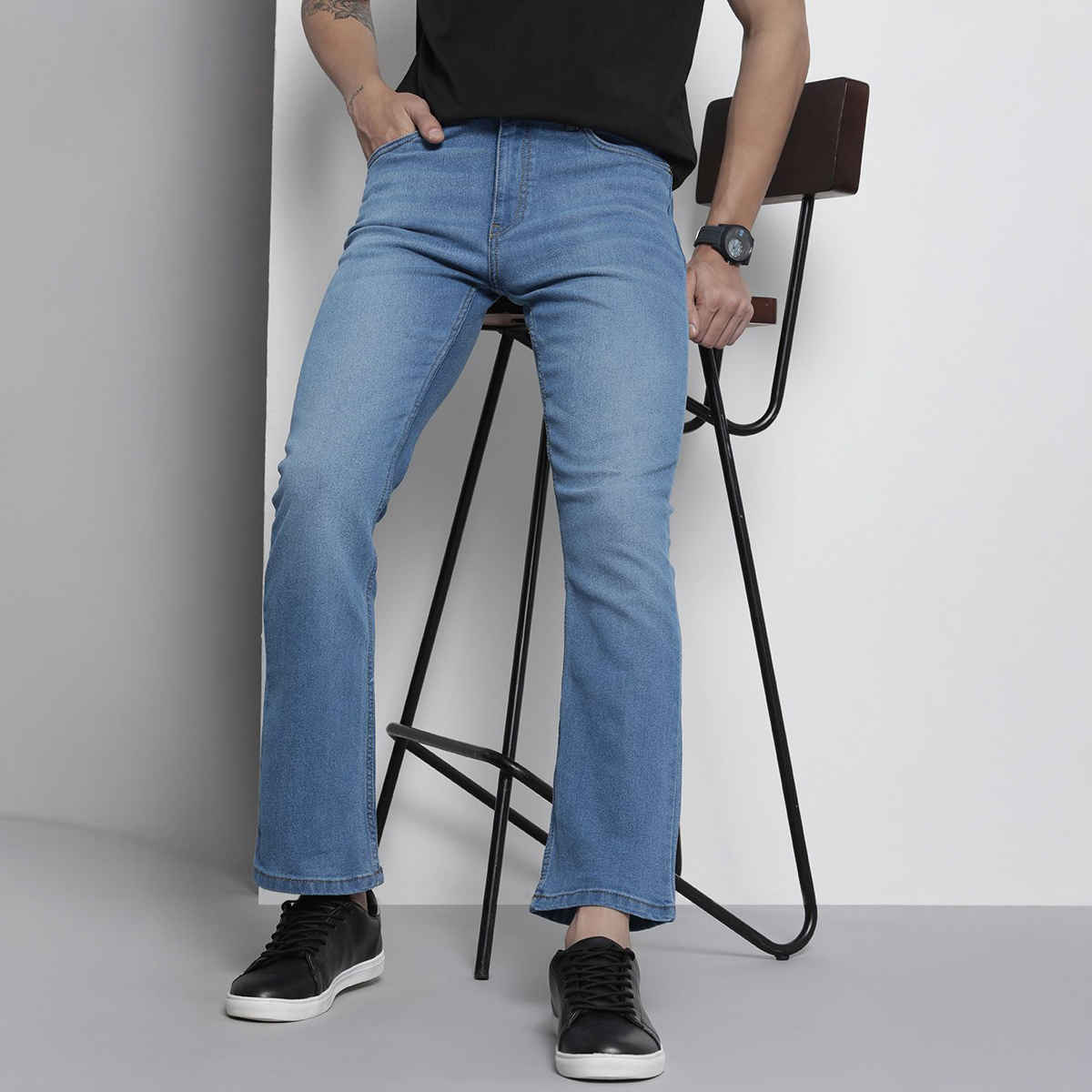 The Indian Garage Co Men's G-Noah Boot Cut Fit Jeans Solid Casual Jeans | Blue - 32