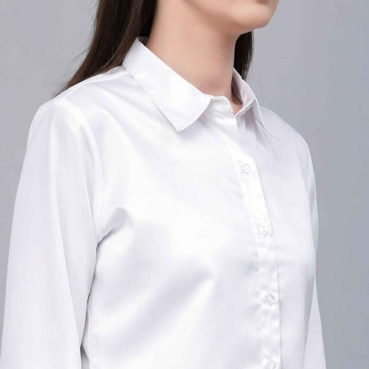 Style Quotients Women Solid White Satin Formal Shirt-Xl