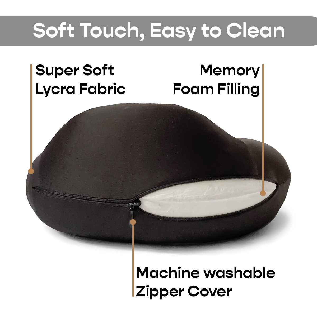 Sleepycat Unisex Solid Memory Foam Neck Pillow | Black