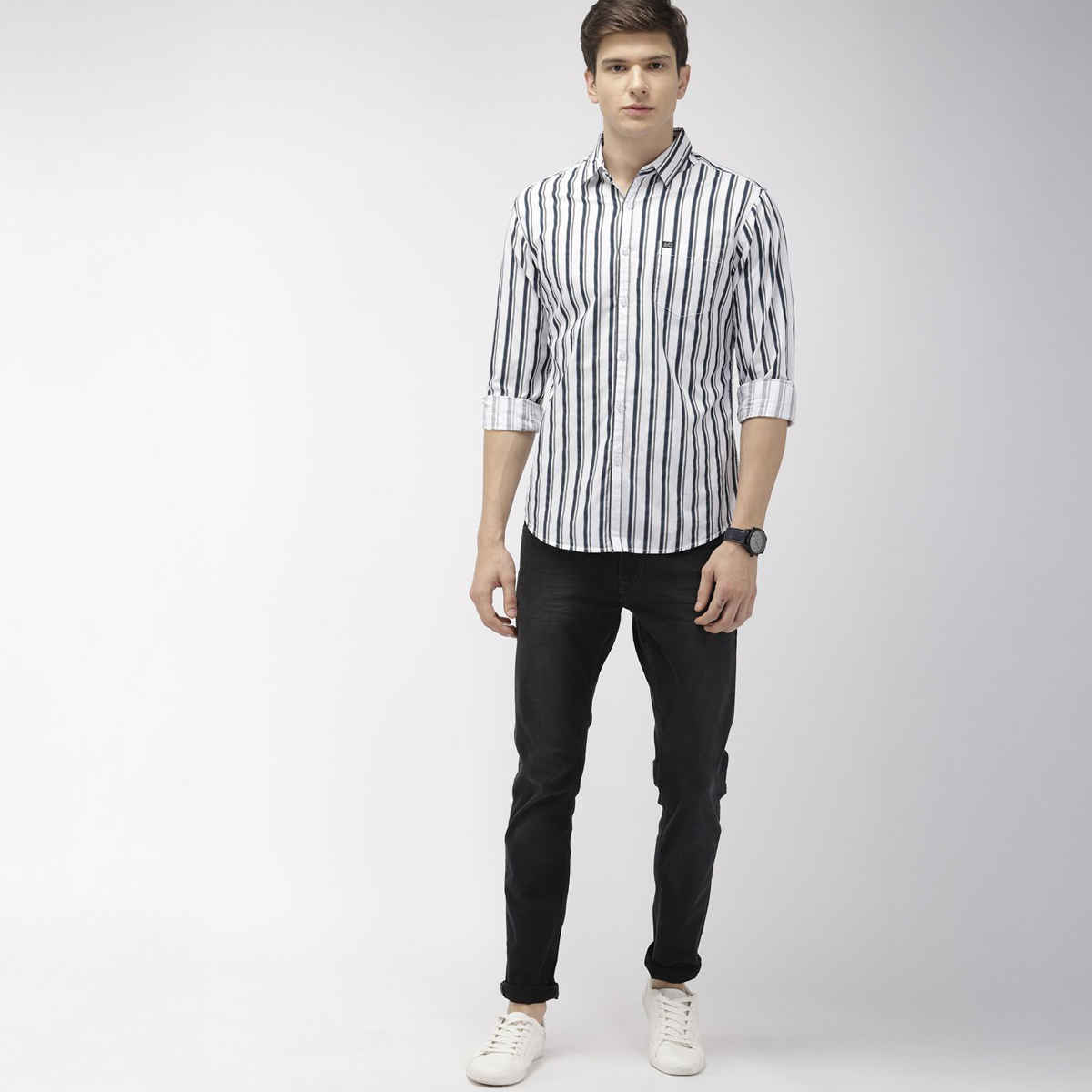 The Indian Garage Co Men's Slim Fit Multi Stripes Casual Shirt | White - 2XL