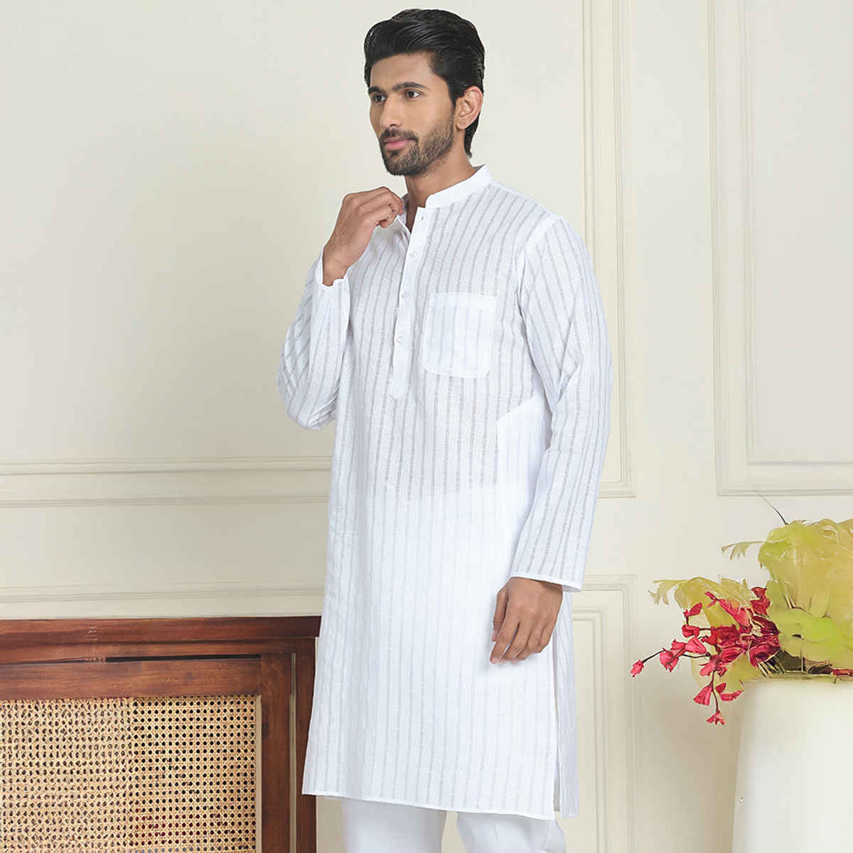 Jompers Men's Kurta | KO 5207 | White - M
