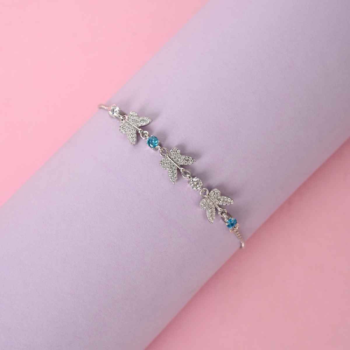 Clara 925 Pure Silver Blue Butterfly Hand Bracelet | Adjustable | Anti Tarnish | Swiss Zirconia