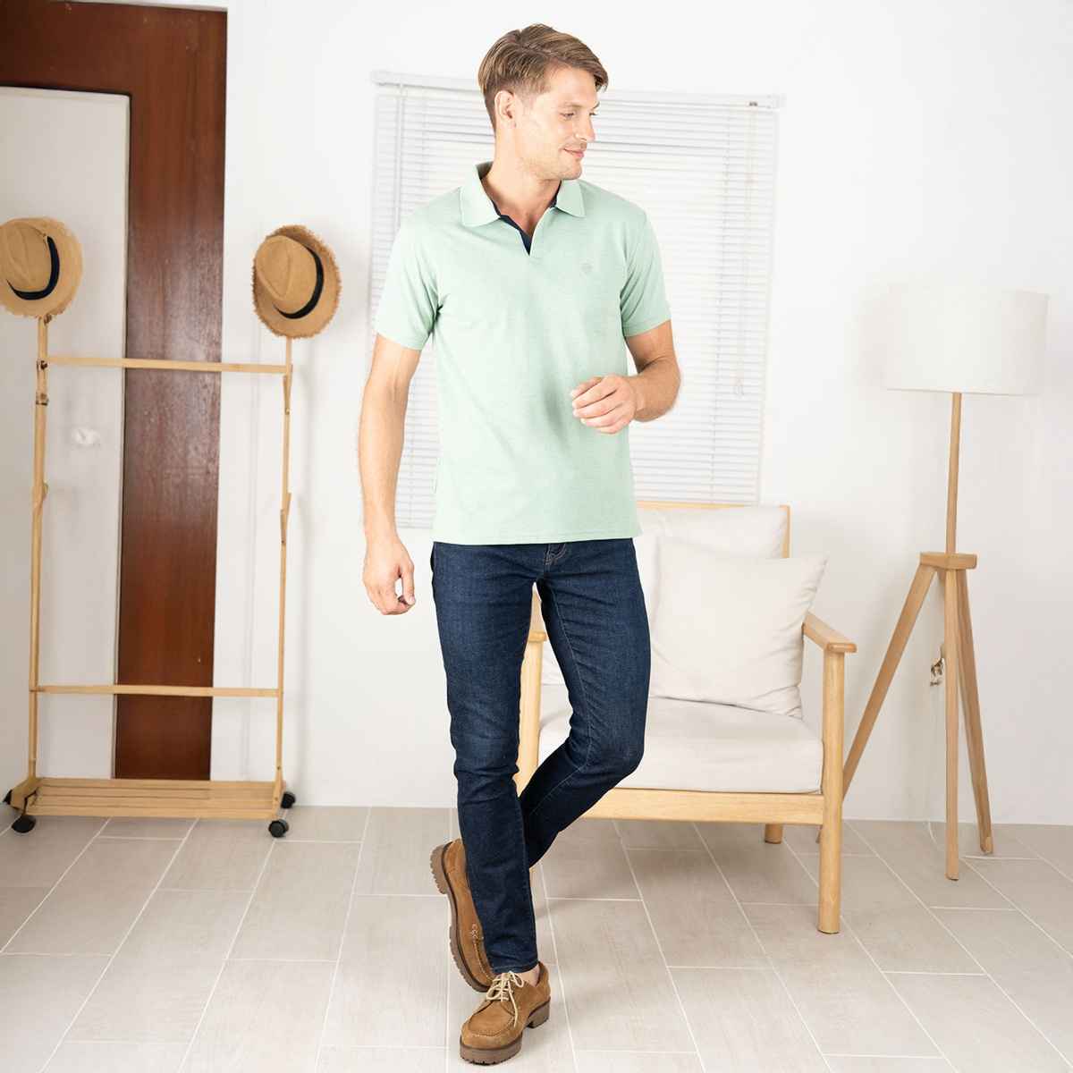 Lux Cozi Men's Solid Cotton Polo T-shirt | Mint Green - M