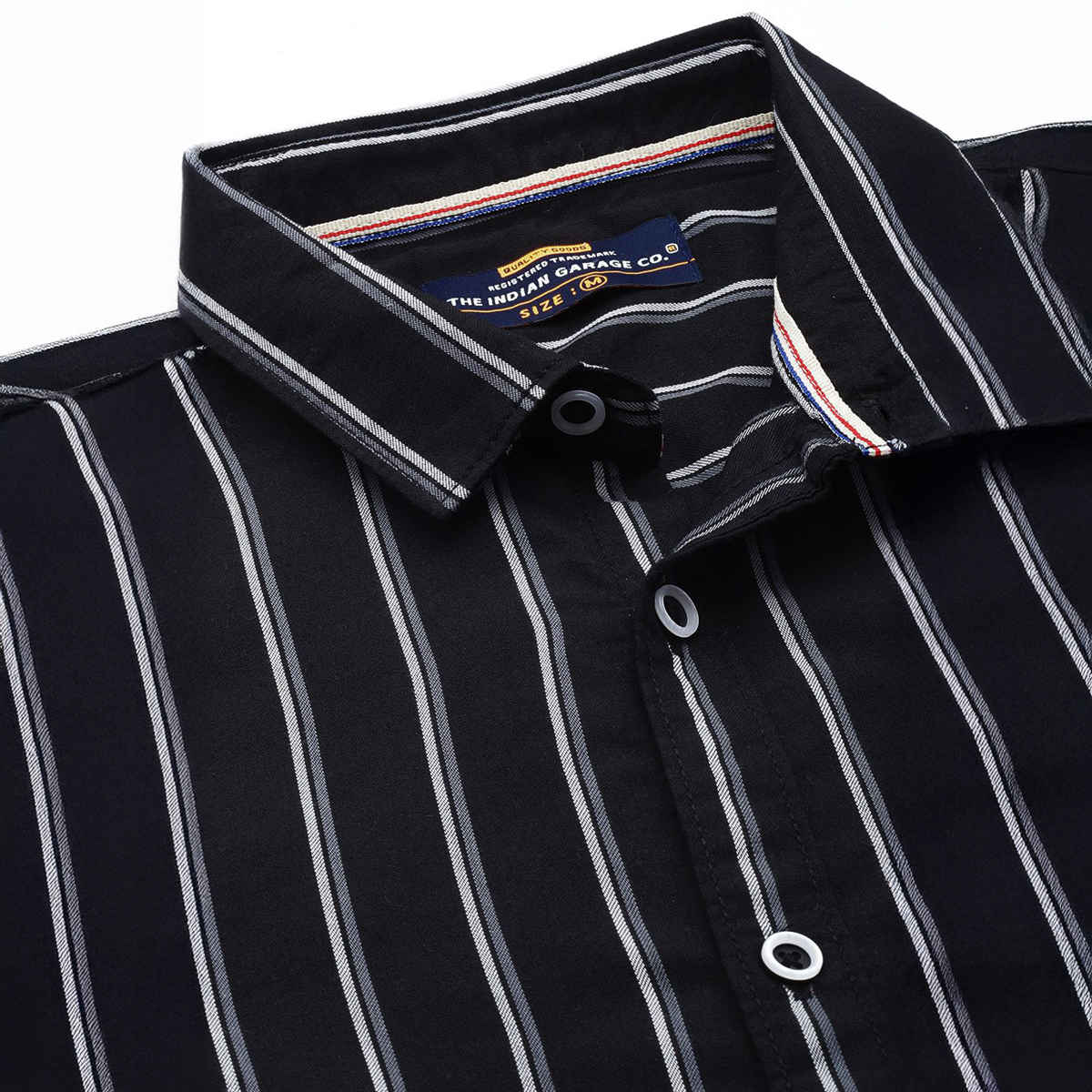 The Indian Garage Co Men's Regular Fit Striped Casual Shirt | Black - M