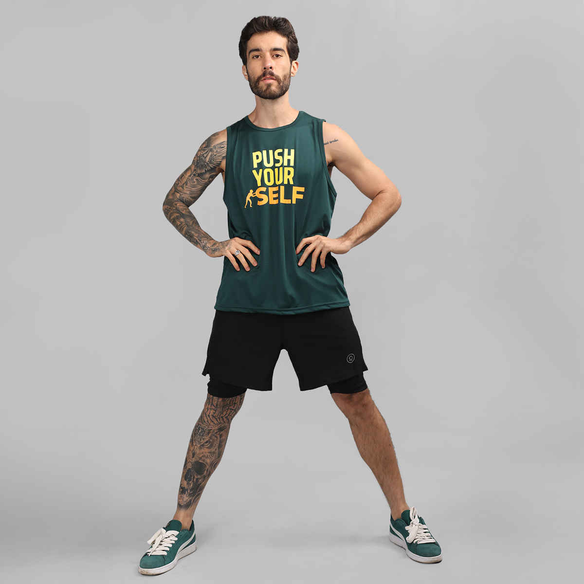 Chkokko Men's Gym Regular Fit Tank Tops Sports Sleeveless Vest | Bottle Green - L