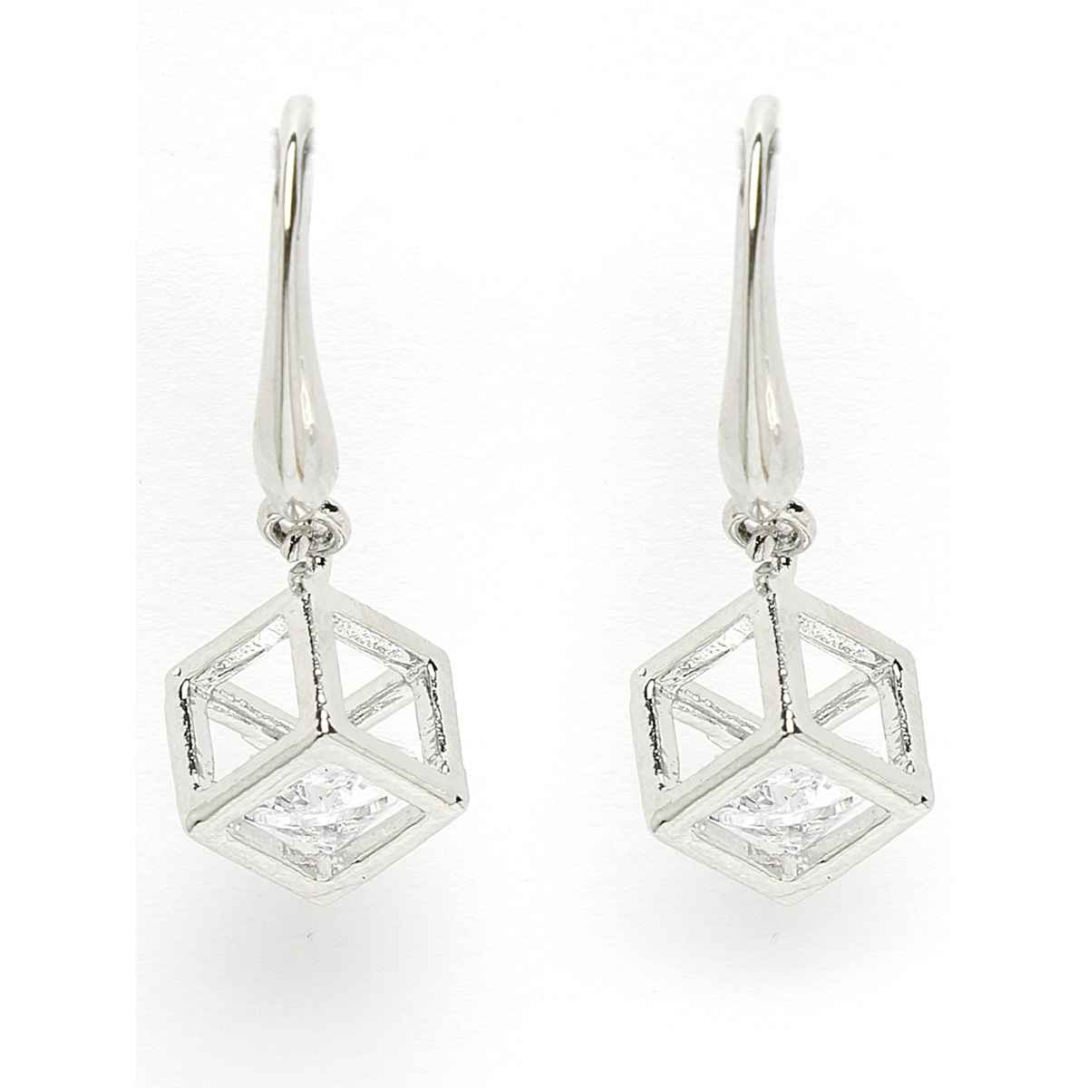 Scintillare By Sukkhi Fashionable Rhodium Plated American Diamonds Studded Silver Drop Earring