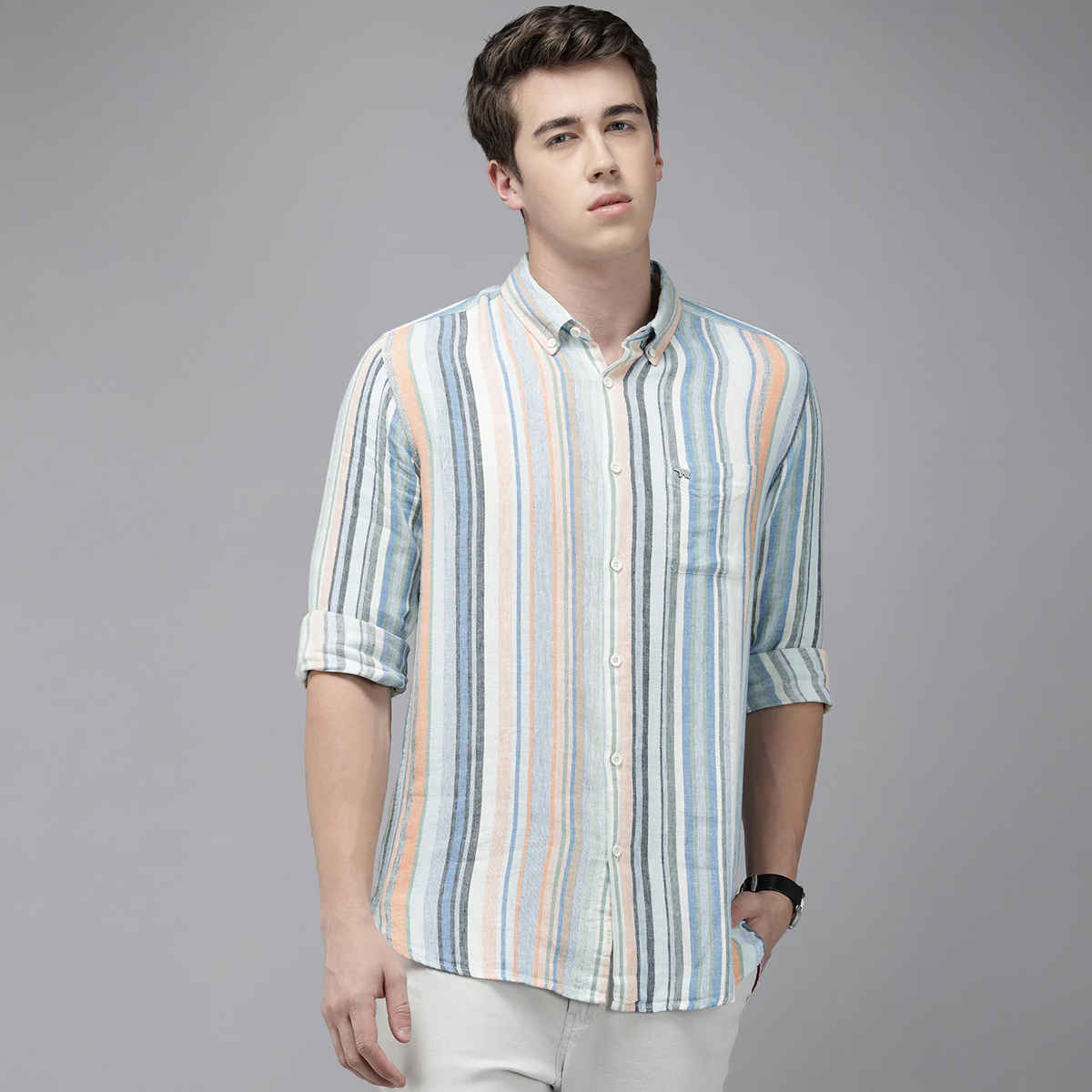 The Bear House Men Slim Fit Striped Cotton Casual Shirt - Ancram | Multicolor | M