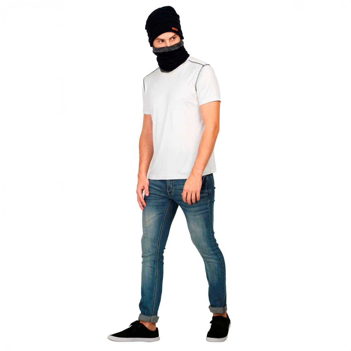 Fabseasons Unisex Solid Acrylic Wool Beanie and Muffler | Blue - Free Size