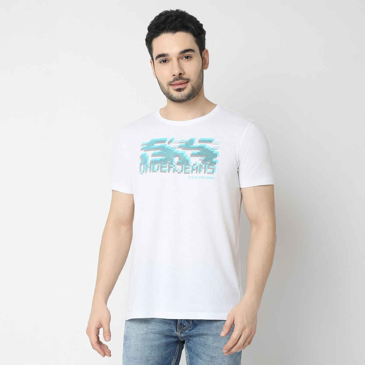 Underjeans by Spykar Men Pure Cotton T-shirt | White - L