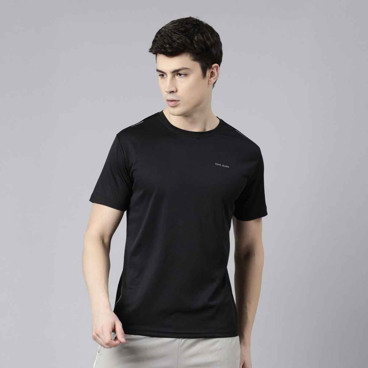 Pepe Jeans Mens Black Dry Fit T-Shirt - Pack of 1 (M) Comfort Fit, Soft Fabric, Breathable