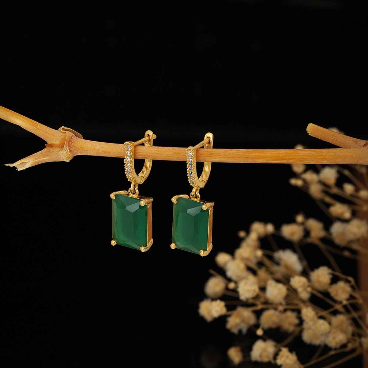 Buy Carlton London 18kt Gold Plated with CZ and Glass Bead Square Drop ...