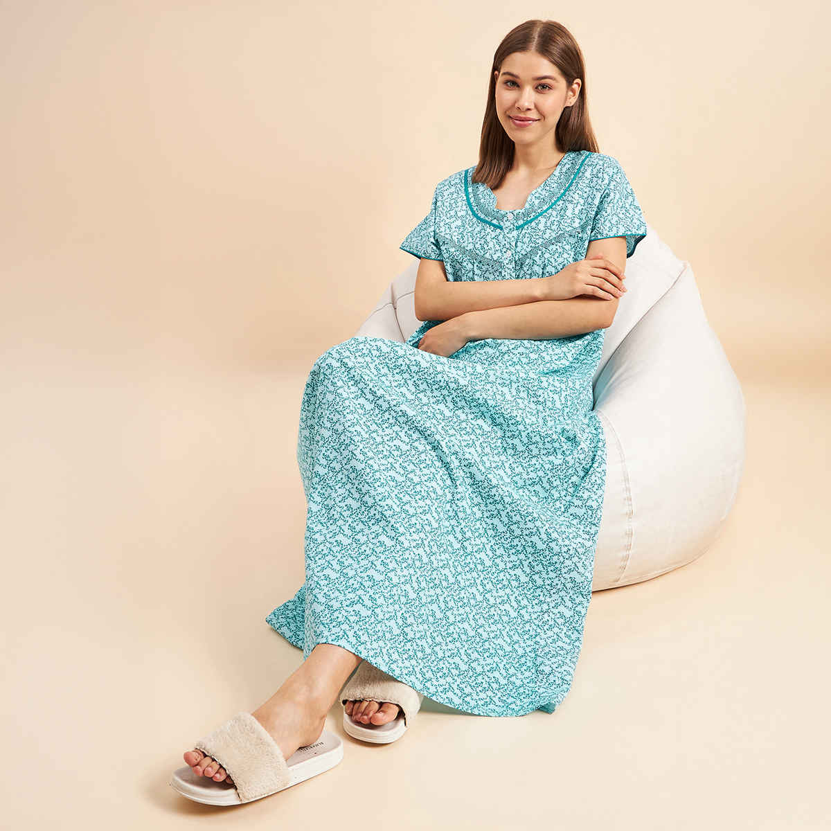 Sweet Dreams Women Half Sleeves Night Gown - L Ocw | 2992 Mint