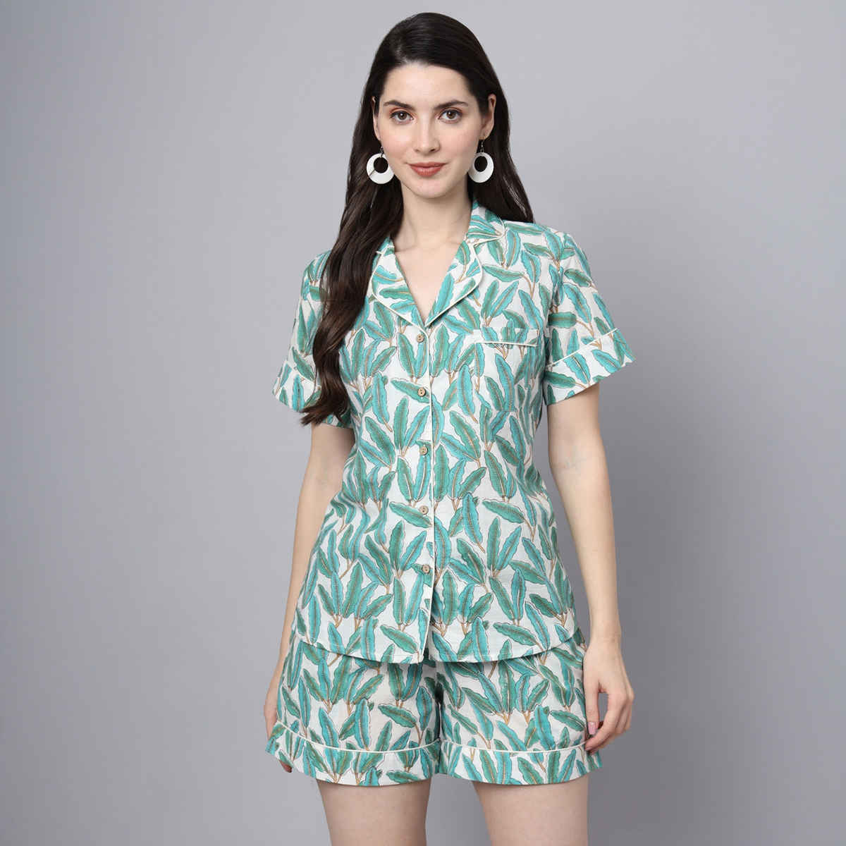 Divena Women s Handblock Print Green Cotton Night Suit | DK0230 | M
