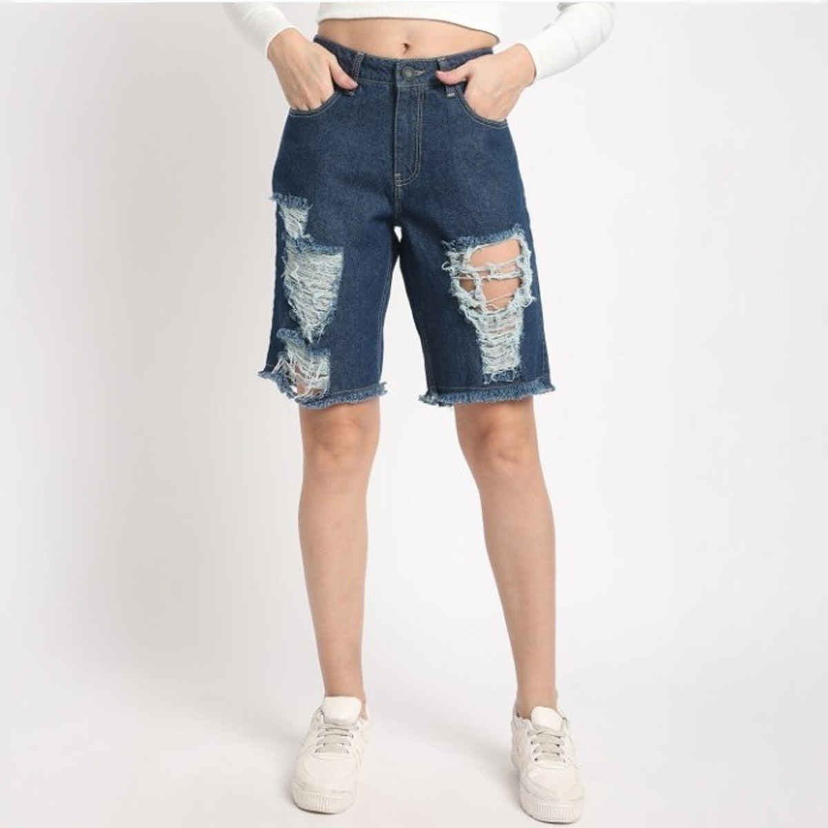 Bene Kleed Women Dark Blue Slim Fit Denim Shorts 28