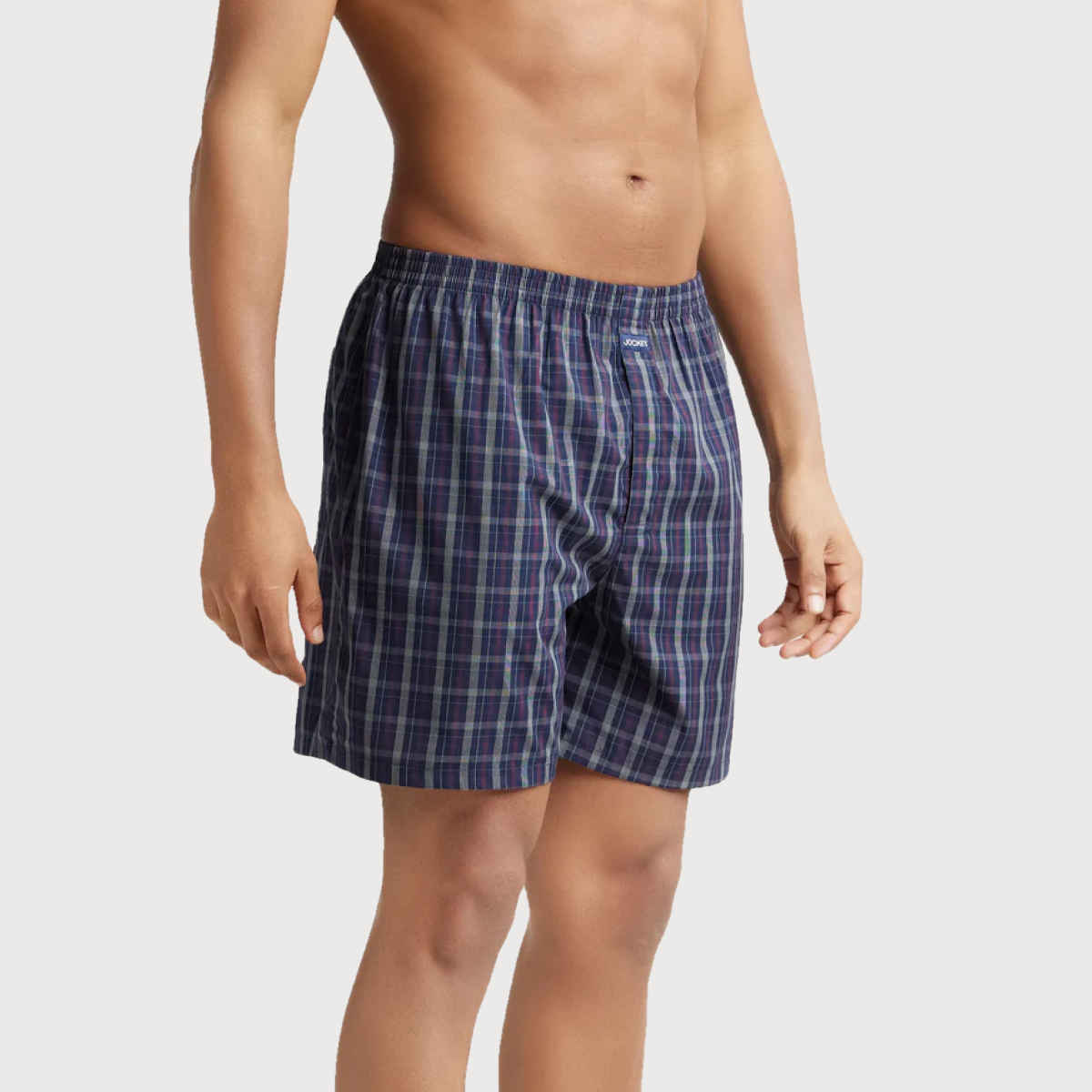 Jockey 1222 Men's Super Combed Mercerized Cotton Woven Checks Underwear Boxer|BackPocket | Assorted-L