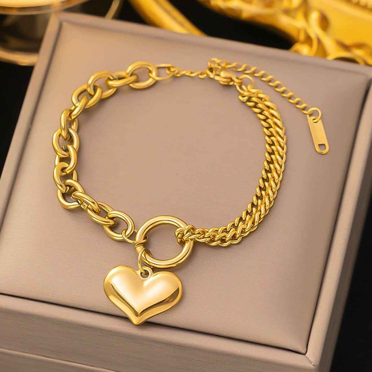 LabelShe Gold-Plated Heart Themed Charm Bracelet | LS-BNG-16166