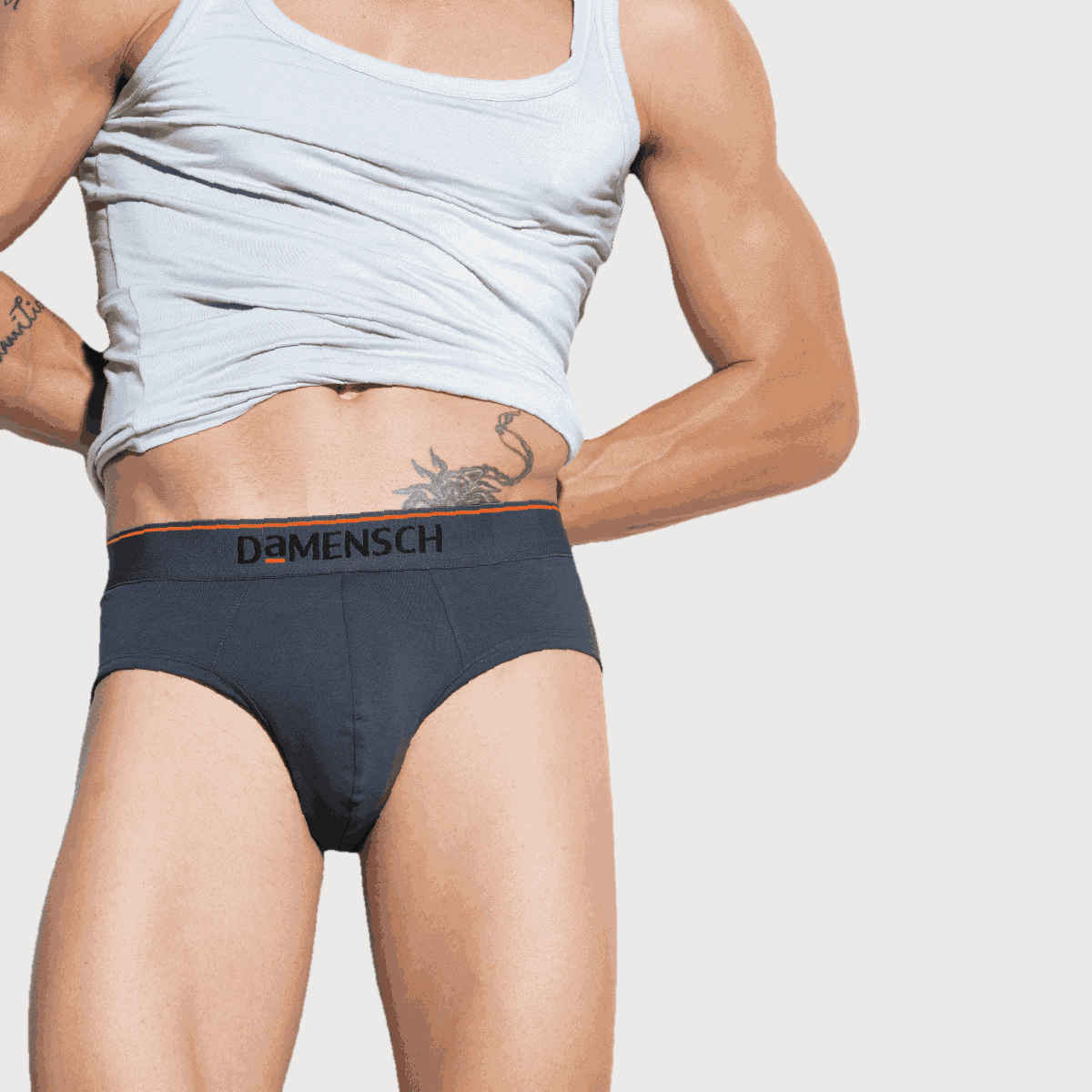 DaMENSCH Men's Premium Cotton Briefs | Black and Charcoal - L