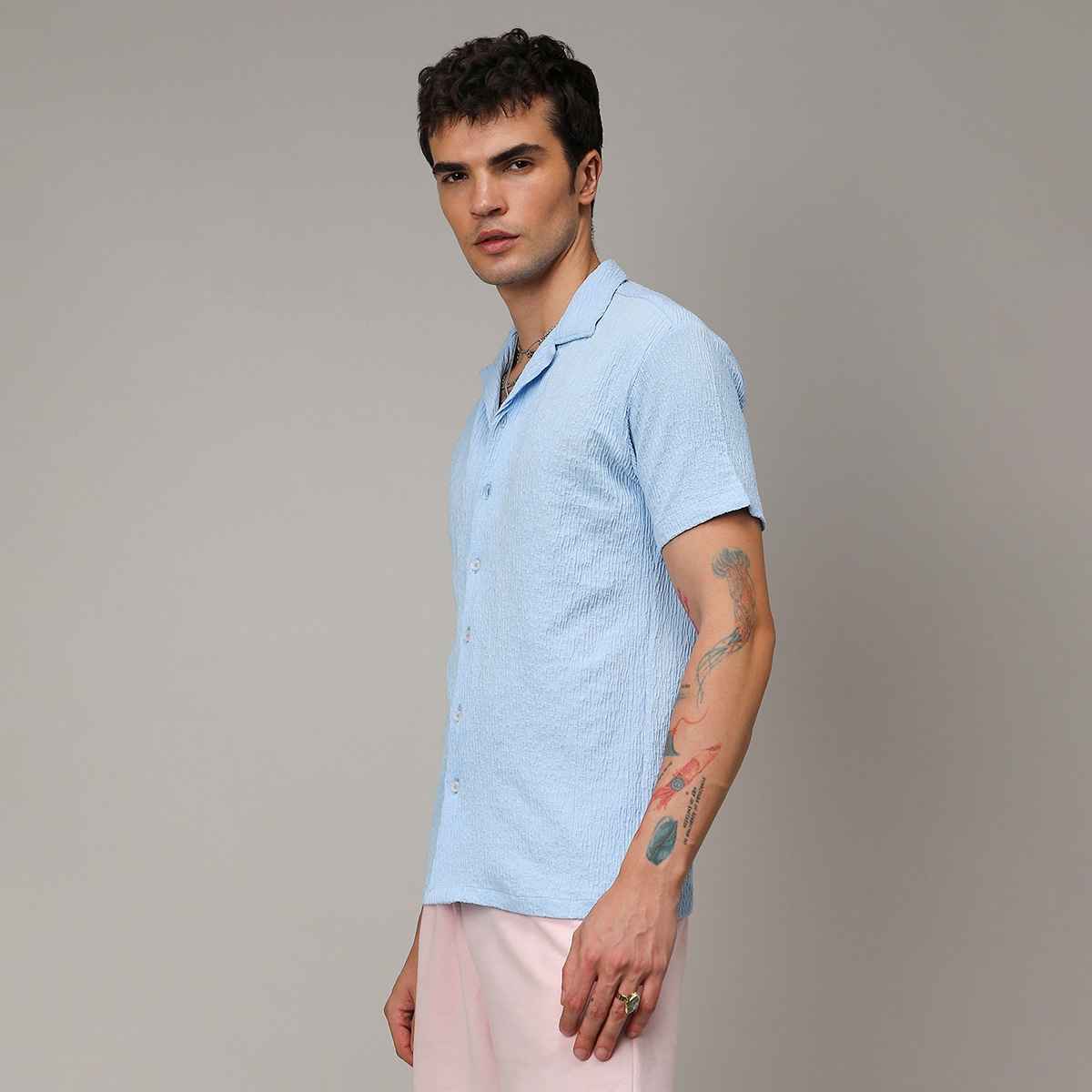 Campus Sutra Men's Creased Shirt | Blue - L
