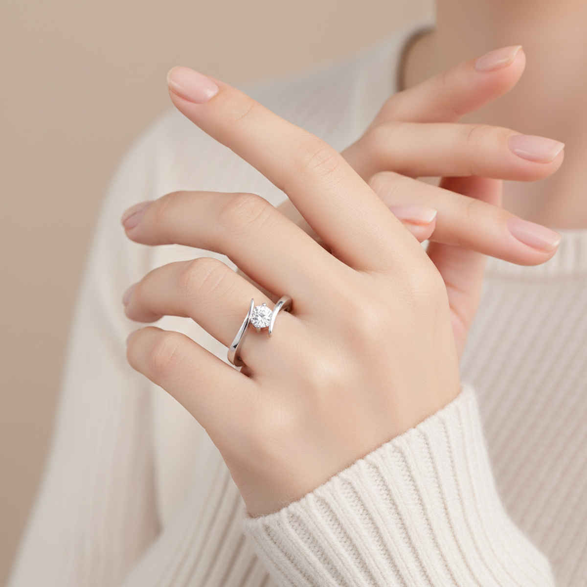 Label She Silver Plated Crystal Studded Solitaire Adjustable Finger Ring(Free Size) | LS-RNG-5240