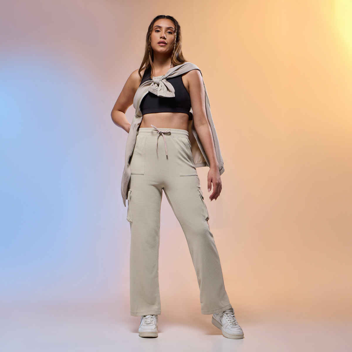 Technosport Women's Straight Fit Sports-Active Cargo Trackpants | Oyester Grey - XL