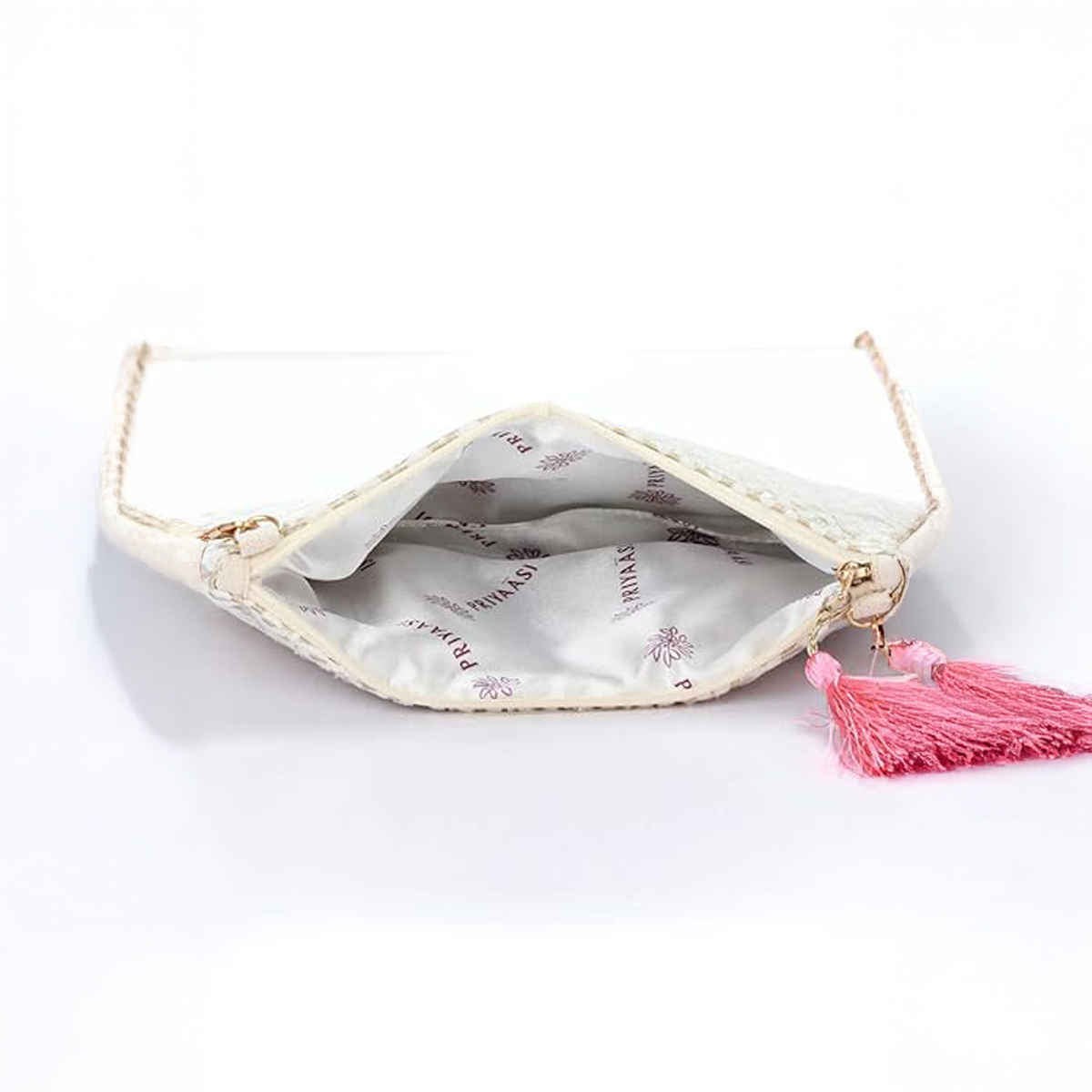 Priyaasi Women's Fabric Sling Bag | Gold and White - One Size