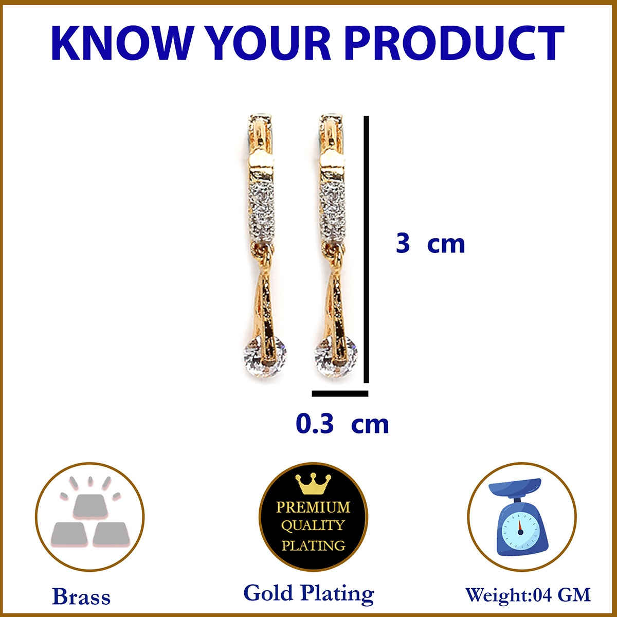 Zeneme Gold Plated Gold Toned Set Of 8 White Contemporary Stud & Drop Earrings For Women & Girls